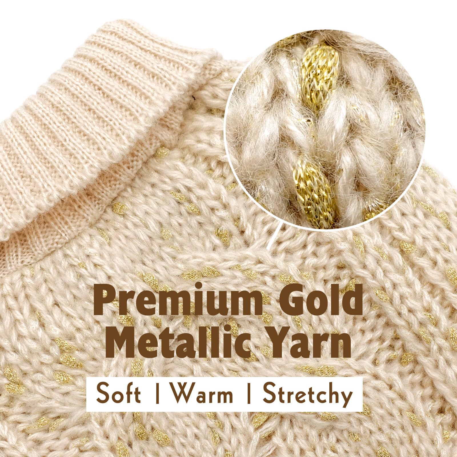 Kyeese Dog Sweaters Turtleneck Beige Small Dog Sweater Knitwear Pullover Warm Pet Sweater With Golden Yarn Decors