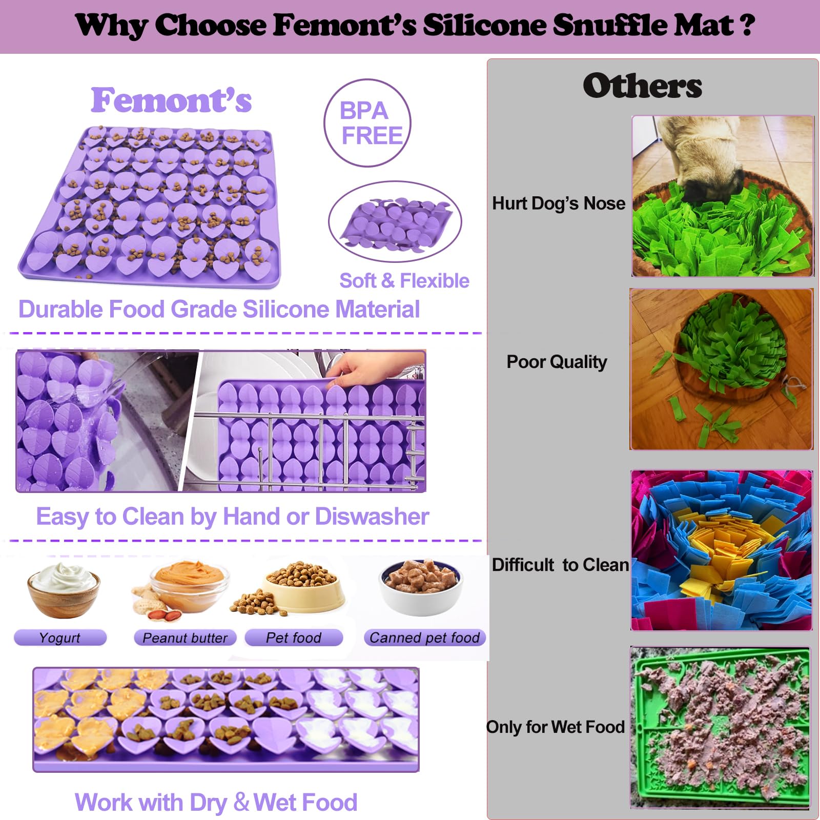 Femont Snuffle Mat for Large Dogs,Silicone Slow Feeder Lick Mat for Slow Down Feeding,Encourages Natural Foraging Skill,Relievin