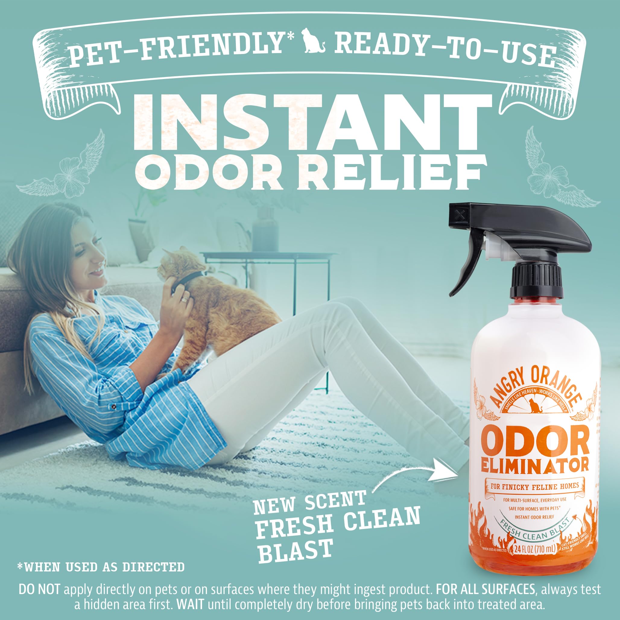 Angry Orange Pet Odor Eliminator For Cat Urine, Carpet Stains, And Strong Smells - Fresh Scent Odor Remover- 24 Oz