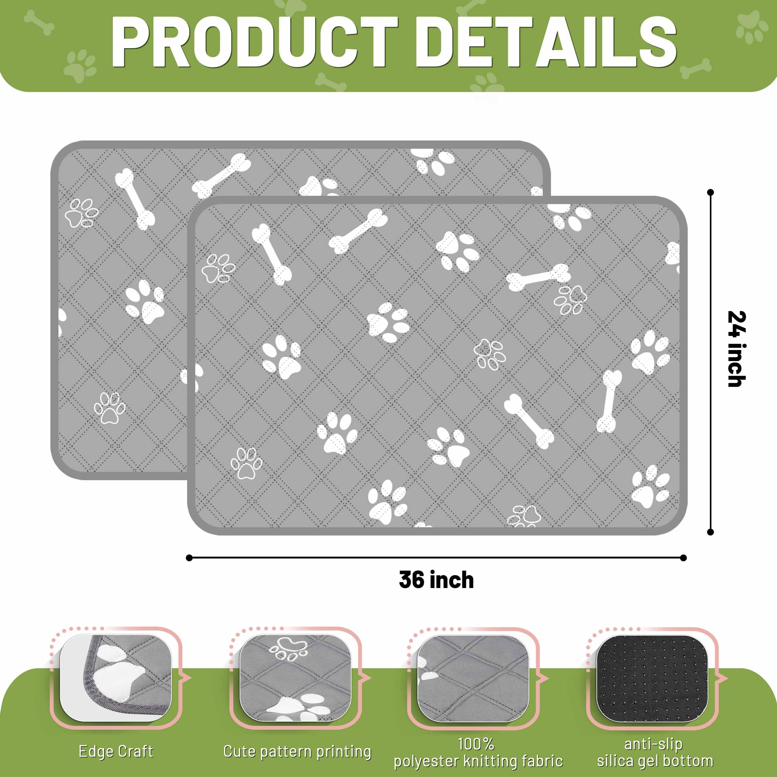 Patiencet Washable Pee Pads For Dogs, 24' X 36' Reusable Puppy Pads With Super Absorbent, 2 Pack Puppy Potty Pads With Waterpr