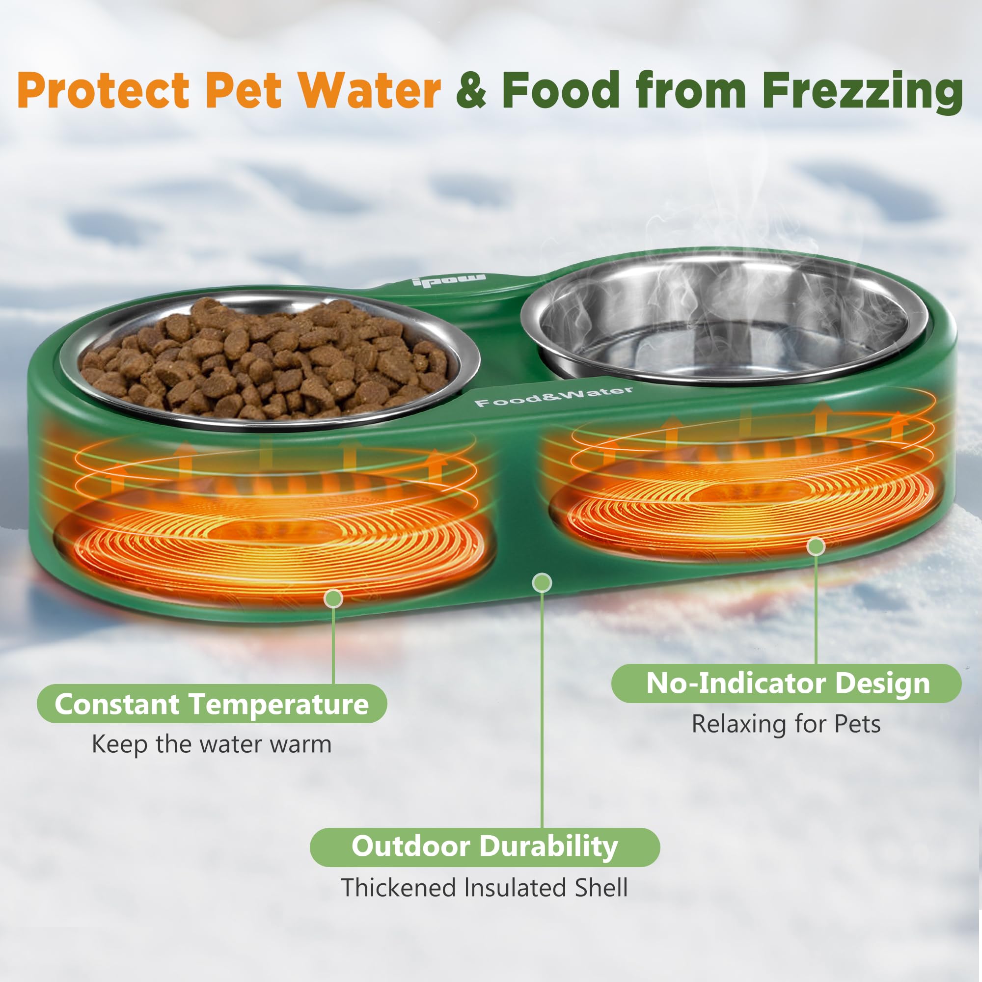Ipow 54 Oz Heated Cat Bowl With Double Removable Stainless Steel Bowl, Outdoor Heated Water Bowl, Heated Pet Bowls Provide Feral