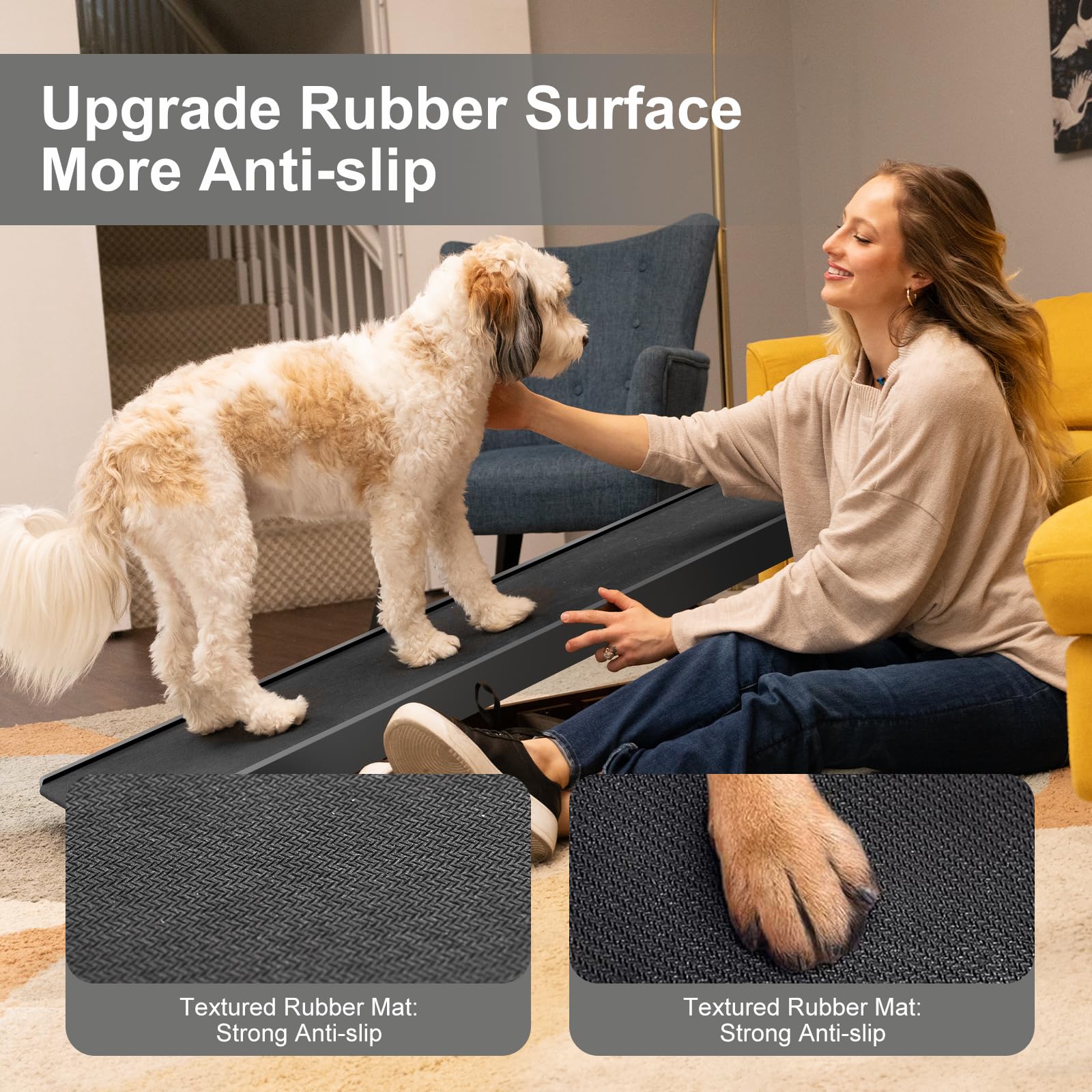 Aboron Dog Ramp,Adjustable Folding Pet Ramp For Bed,Couch,Suv - High Traction Portable Rubber Paw Ramps,Great For Small & Large