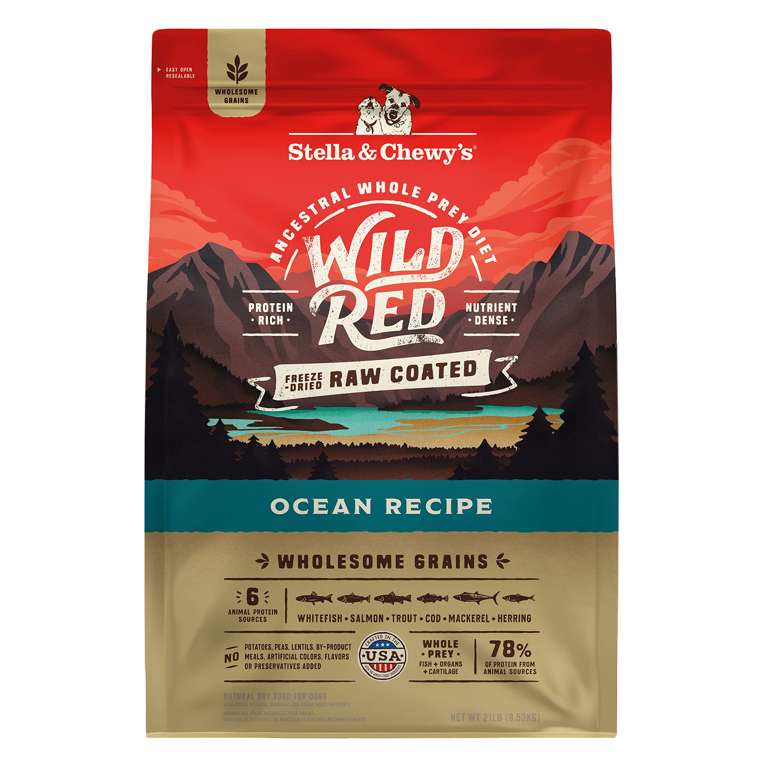 Stella & Chewys Wild Red Dry Dog Food Raw Coated High Protein Wholesome Grains Ocean Recipe, 21 lb. Bag