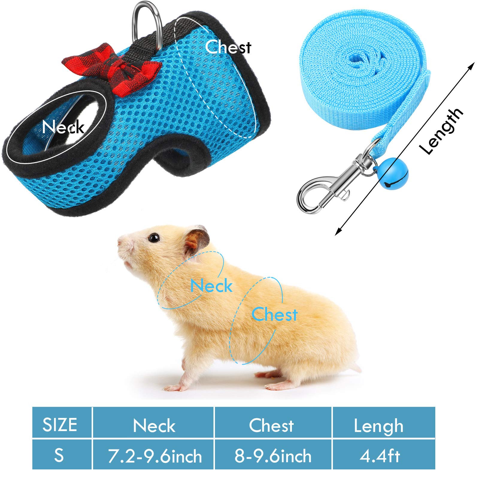 4 Pieces Guinea Pig Harness and Leash Soft Mesh Small Pet Harness with Bowknot Bell, No Pulling Comfort Padded Vest for Guinea P