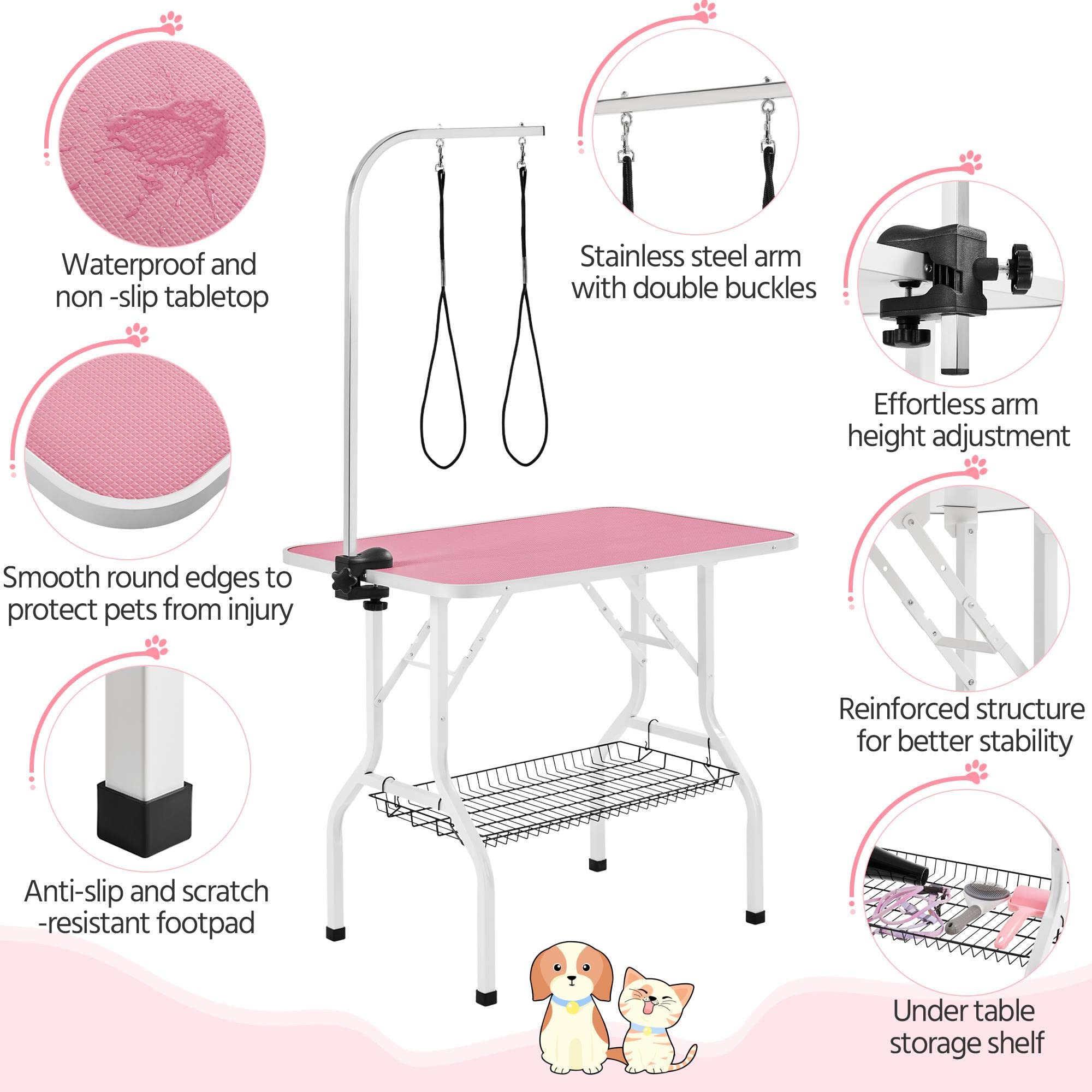 Yaheetech 36 ' ' Dog Grooming Table, Adjustable Pet Foldable Grooming Table w/Double Loops/Mesh Tray Maximum Capacity Up to 220l