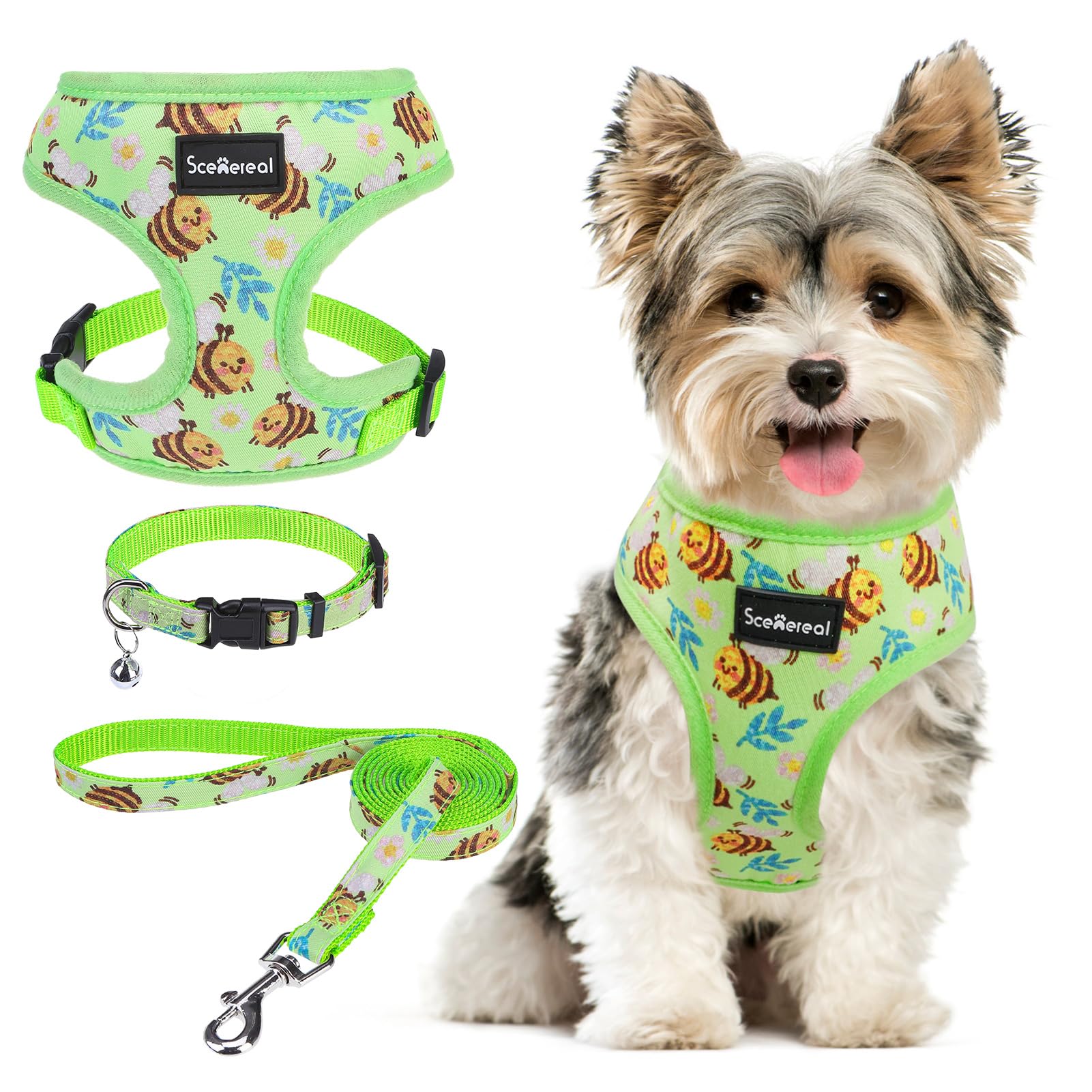 Scenereal Small Dog Harness And Leash Collar Set - No Pull Dog Harness For Small & Medium Sized Dogs - Soft Mesh Vest For Puppie