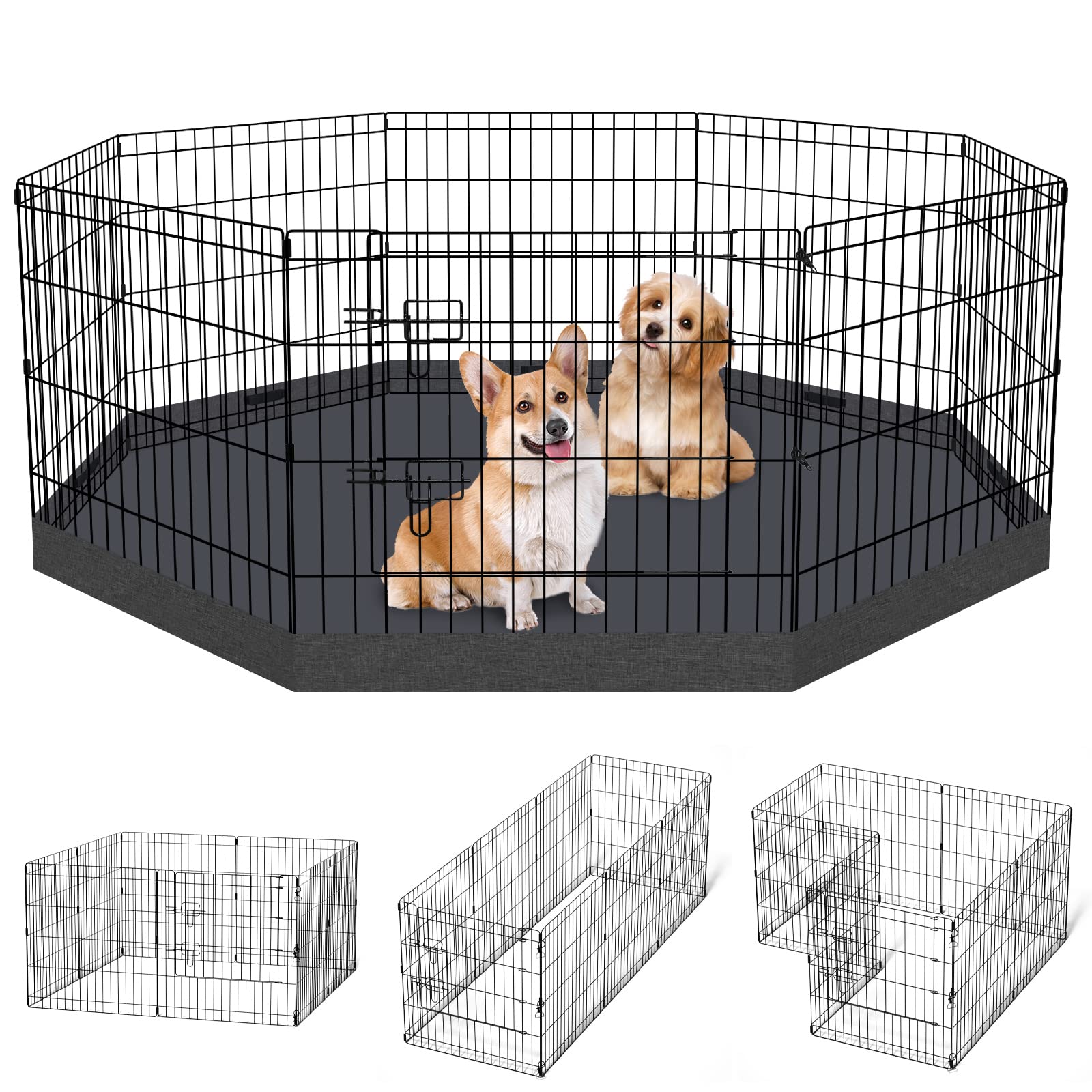 Dog Pen Pet Playpen Dog Fence Indoor Foldable Metal Wire Exercise Puppy Play Yard Pet Enclosure Indoor Outdoor 8 Panels 24 Inch 