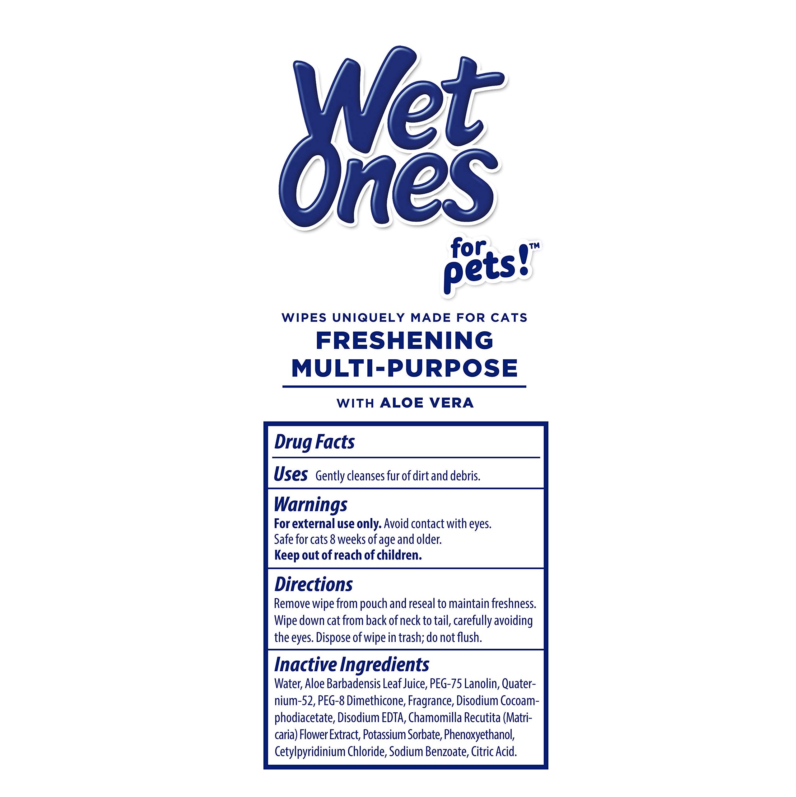 Wet Ones Freshening Multipurpose Wipes for Cats, 50 Count - 3 Pack, Aloe Vera, Easy to Use Grooming Wipes, Model FF12853PCS3