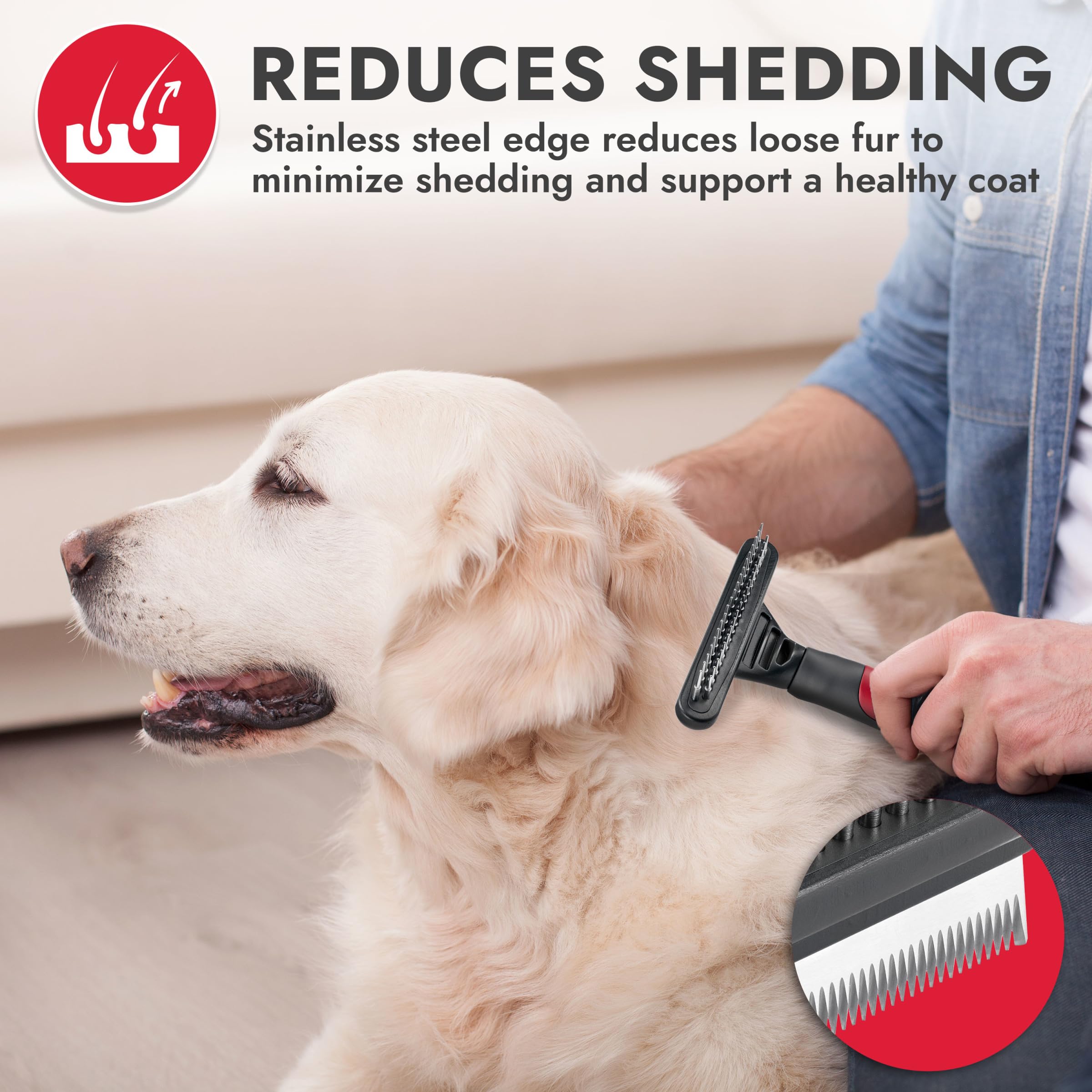 KONG Double-Sided Rake & Deshedding Tool - Detangling & Shedding Control, Rounded Metal Tips, Non-Slip Grip, for Medium to Large