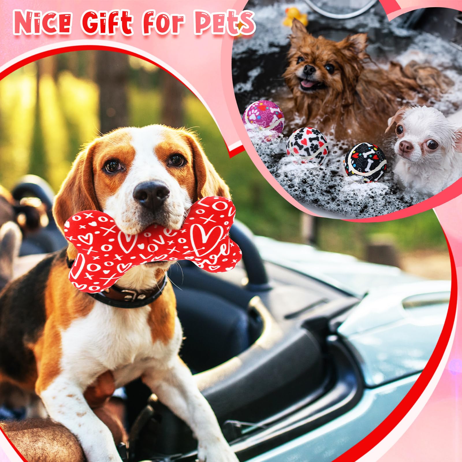 Winnerwhy 25 Pcs Valentines Dog Toys Set Dog Tennis Balls Squeaky Bone Toys Dog Rope Toys Plush Dog Toys For Pet Puppy Dog Valen