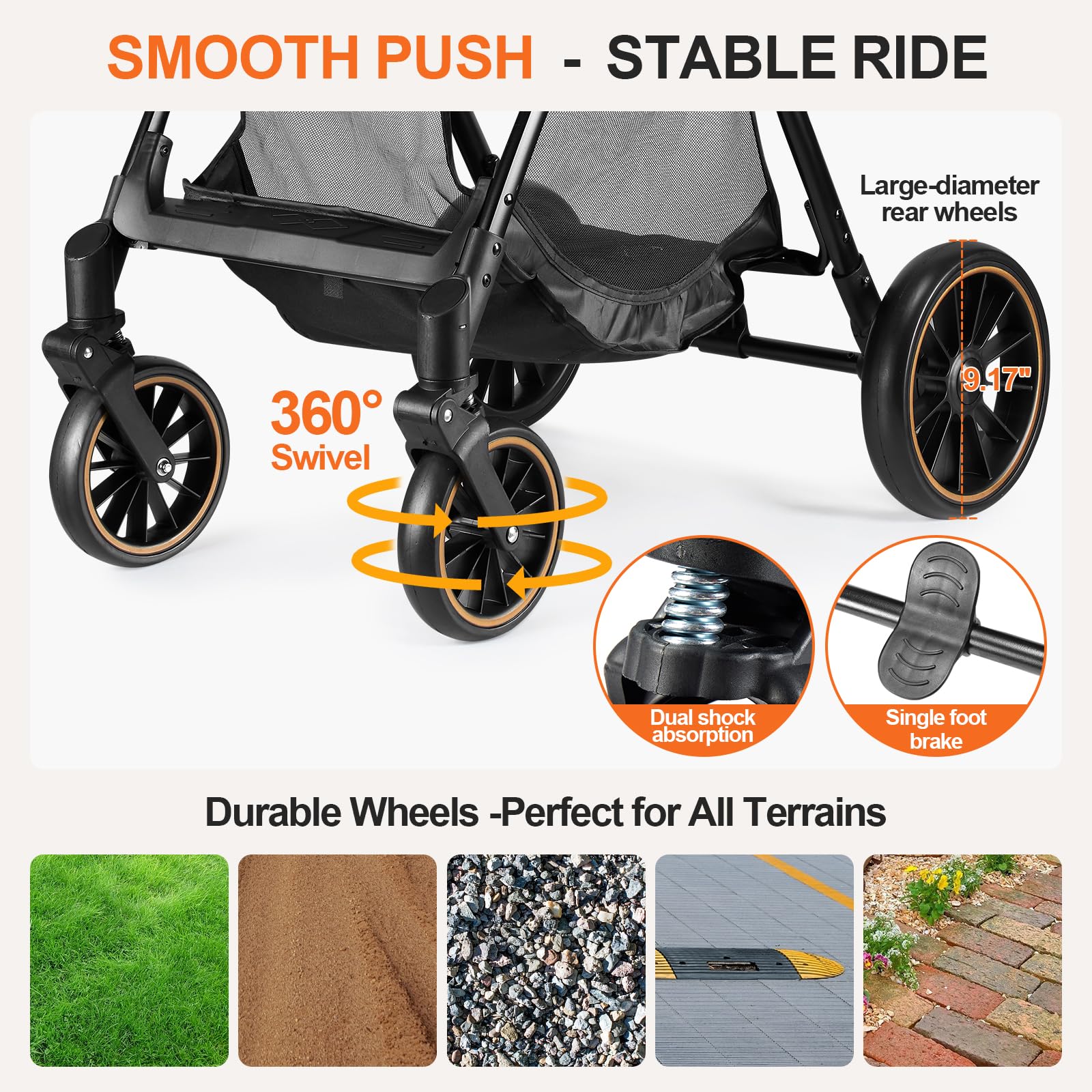 Asperata Pet Stroller for Dogs & Cats up to 55 lbs, Foldable 4-Wheel Carrier, Black, 27.6" × 22.0" × 40.