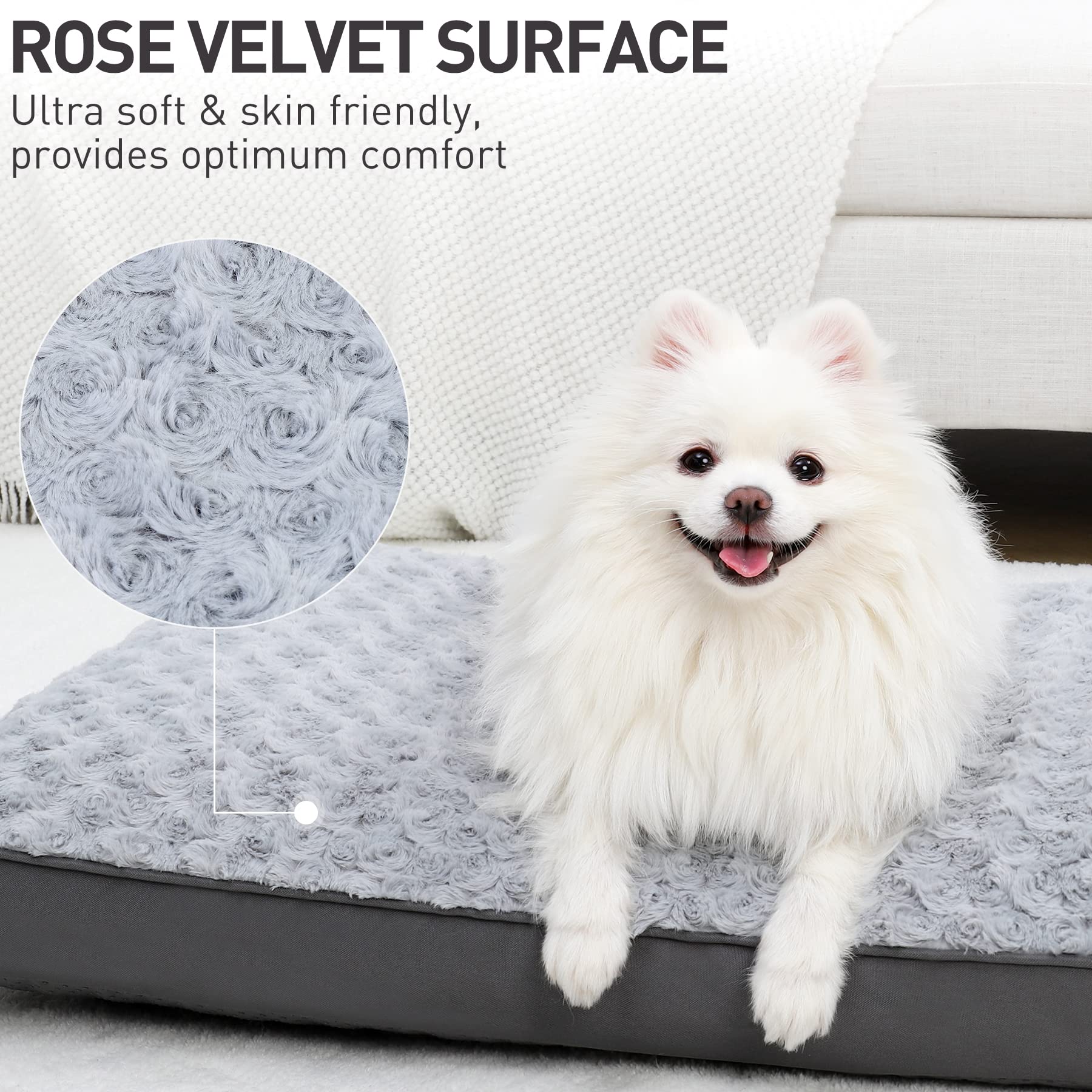Dog Crate Bed Waterproof For Medium Dogs - Rose Velvet Soft Fluffy Washable With Removable Cover & Anti-Slip Bottom, 29 X 18 Inc