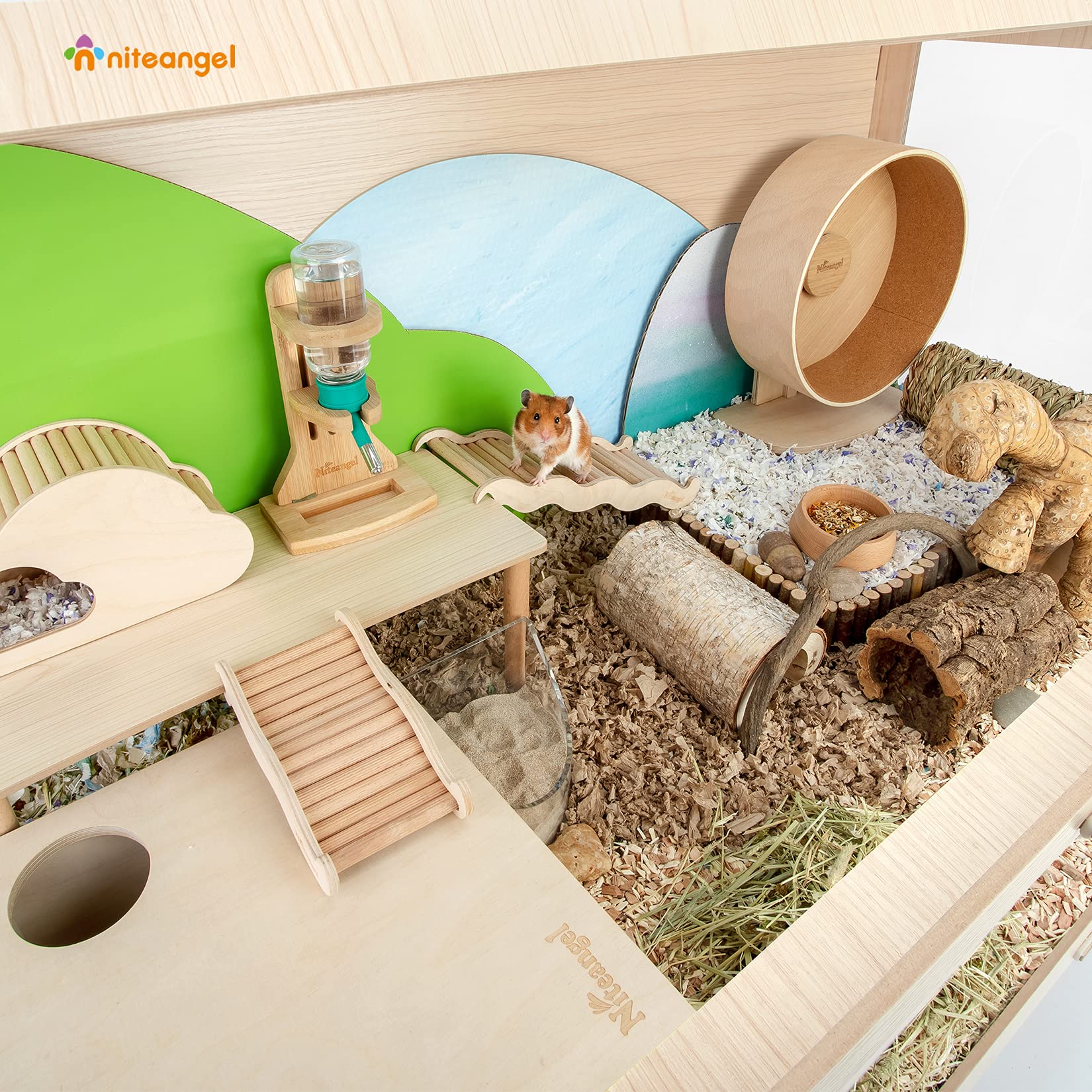 Niteangel Vista Hamster Cage W/Oblique Opening Cage Door - Mdf Aspen Small Animal Cage For Syrian Hamsters Degus Or Other Simila