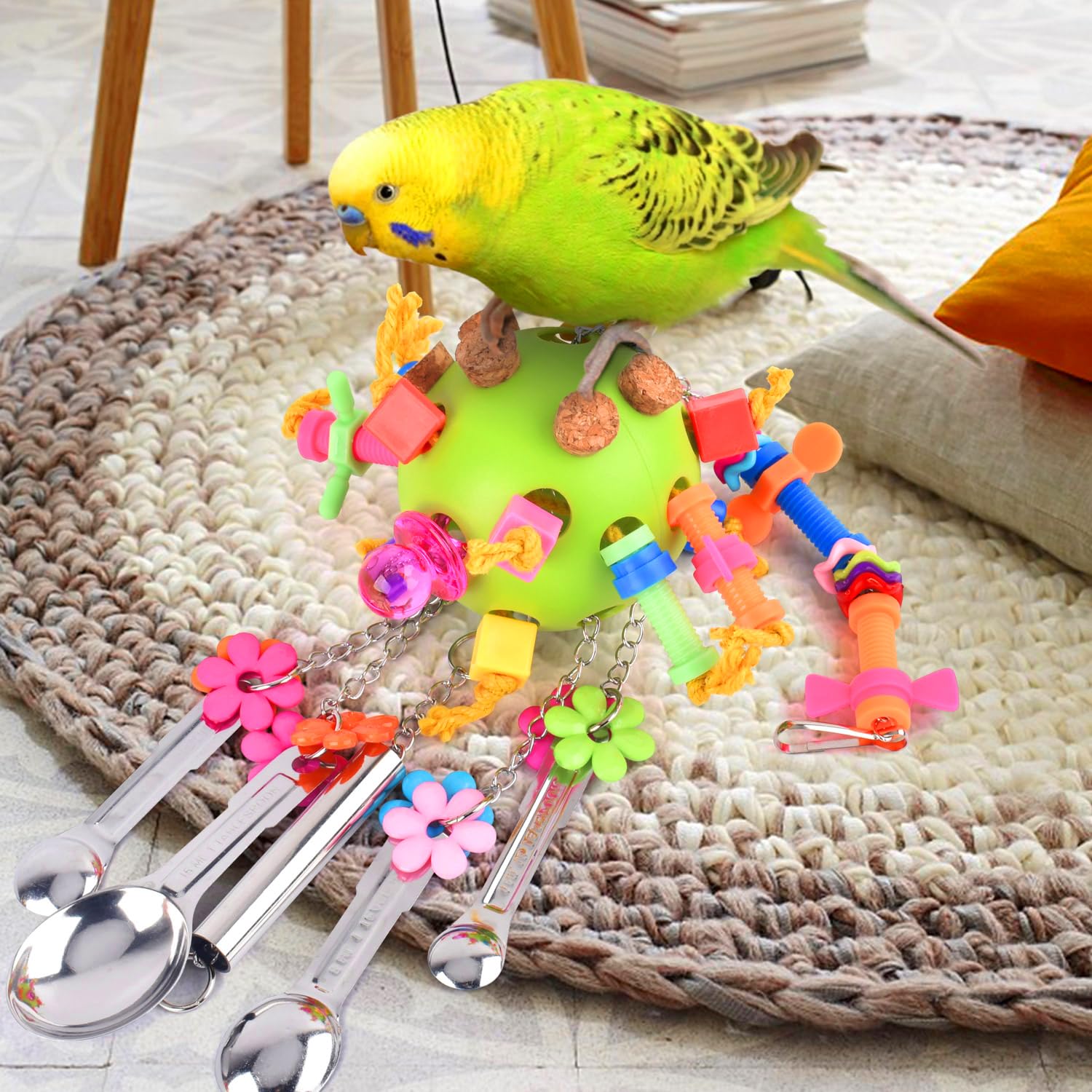 KATUMO Bird Toys, Parrot Pull Spoons Toys Parakeet Toys Conure Cage Toys for Cockatiel Quarker African Grey Mini Macaw Amazon Pa