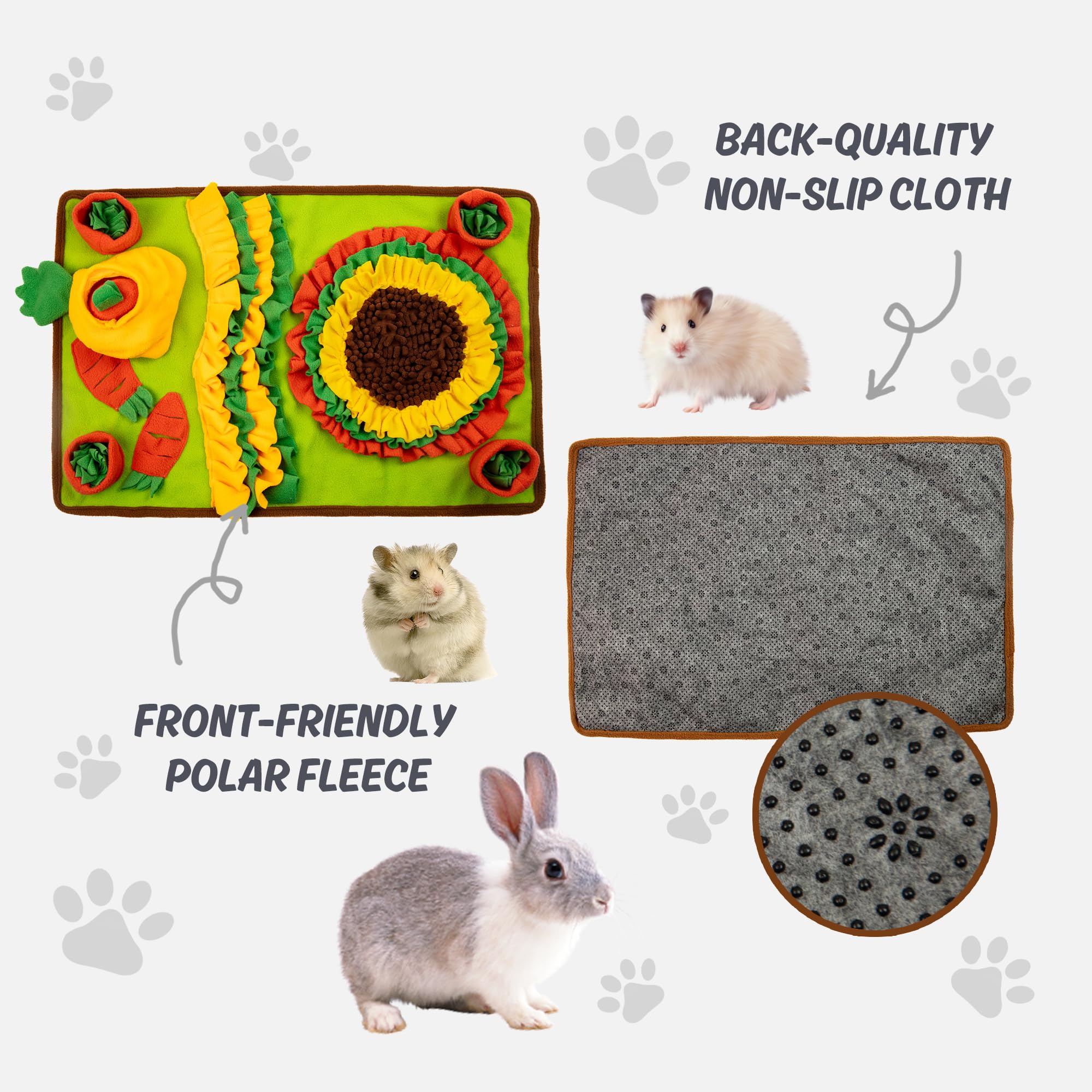 MHTTEC Sunflower Carrot Rabbit Foraging Mat, Washable Bunny Hay Feeder Treat Dispenser Foraging Toys for Rabbits Guinea Pigs Chi
