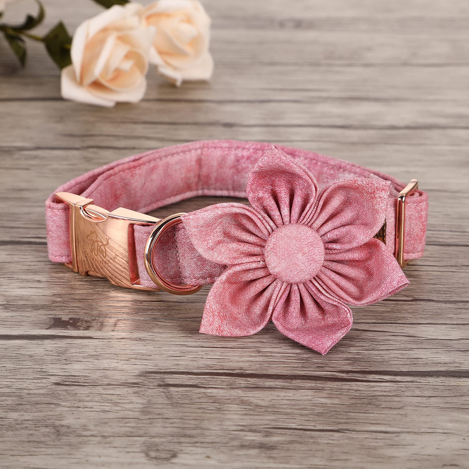 Elegant Little Tail Pink Girl Dog Collar For Female Dogs, Pet Collar Adjustable Dog Collars With Flower Gift For Medium Dogs