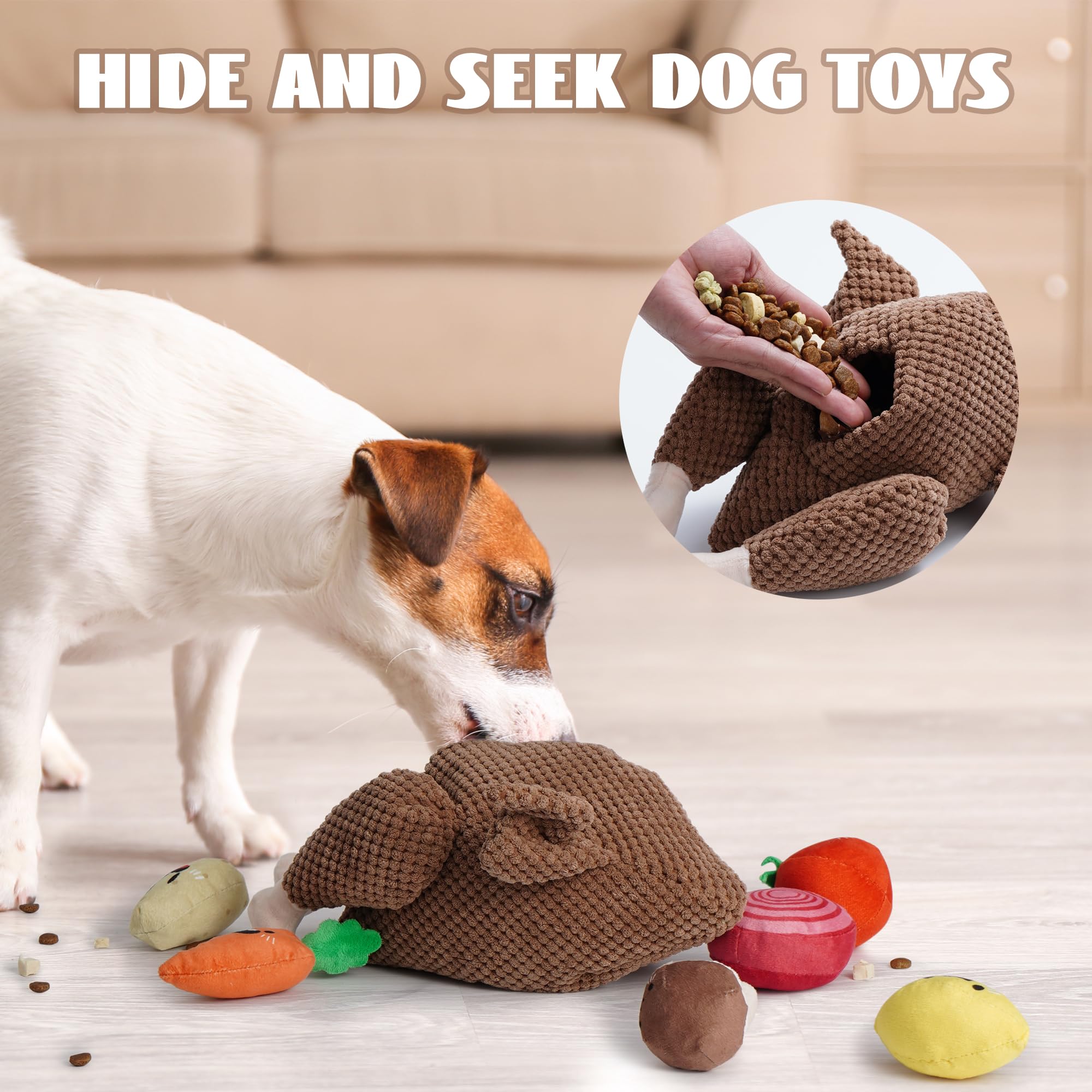 Nocciola 7-in-1 Thanksgiving Turkey Dog Toys, Squeaky Plush, Interactive Chew Toys for All Dog Sizes, Brown, Model DT-DFM-TFM-HJ