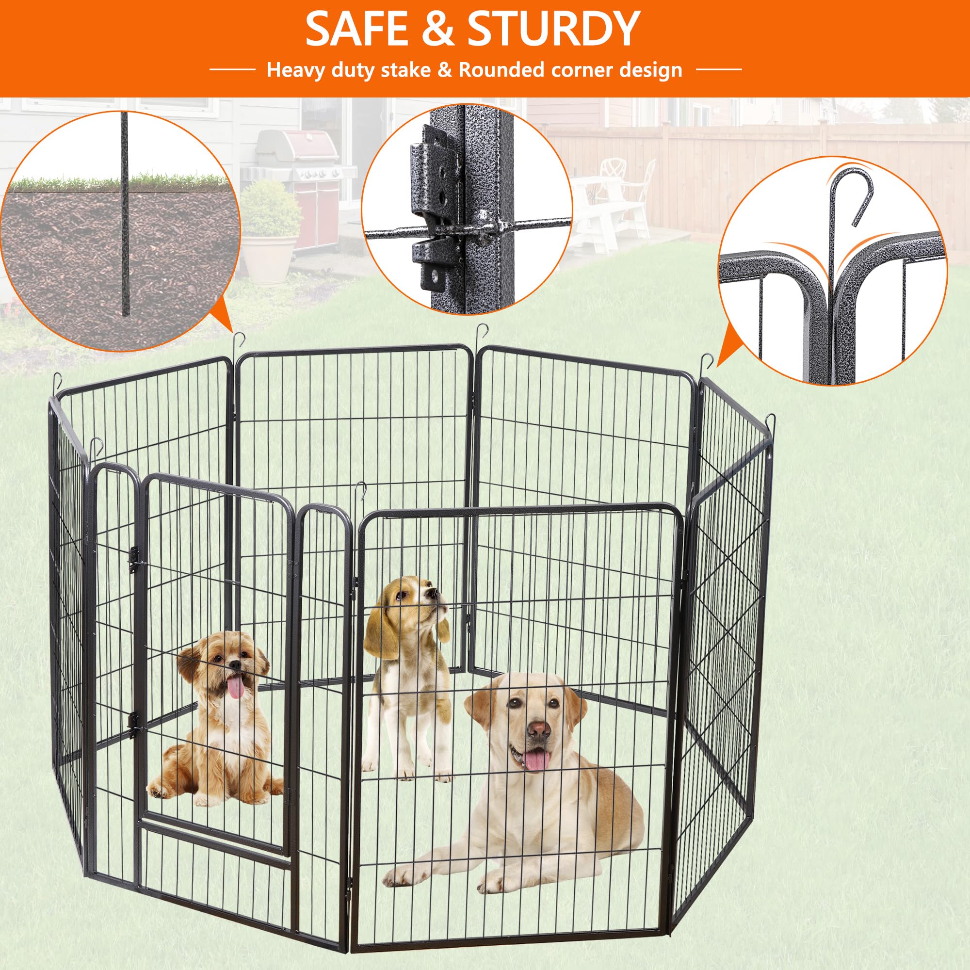 Zeny Dog Playpen 40Inch 8 Panels, Heavy Duty Pet Dog Pen Indoor, Metal Dog Fence With Doors, Foldable Animal Outdoor Exercise Pe