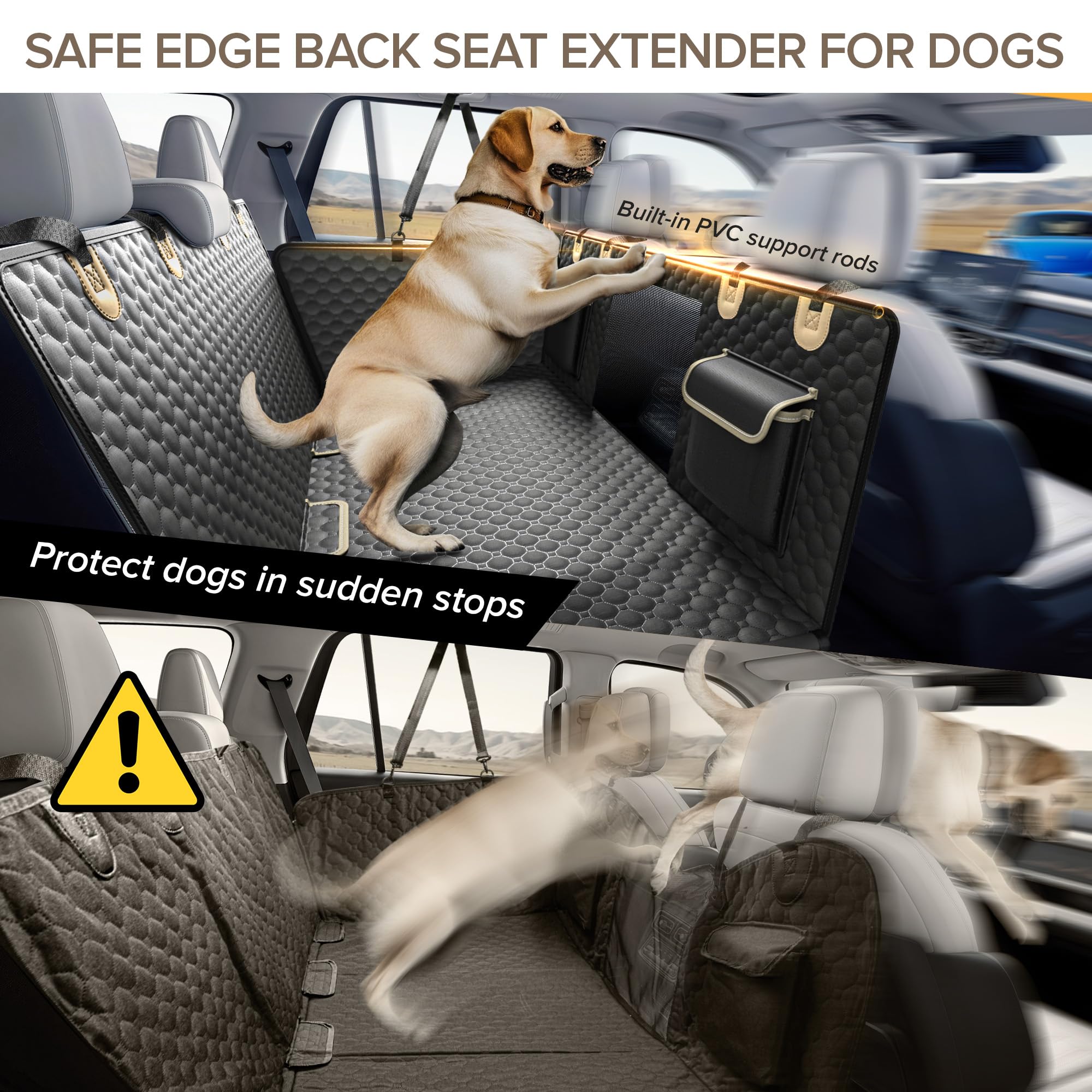 Back Seat Extender For Dogs, Pvc Rods Support And Hard Bottom Car Seat Cover For Dogs, Heavy Duty Dog Car Seat Cover For Back Se
