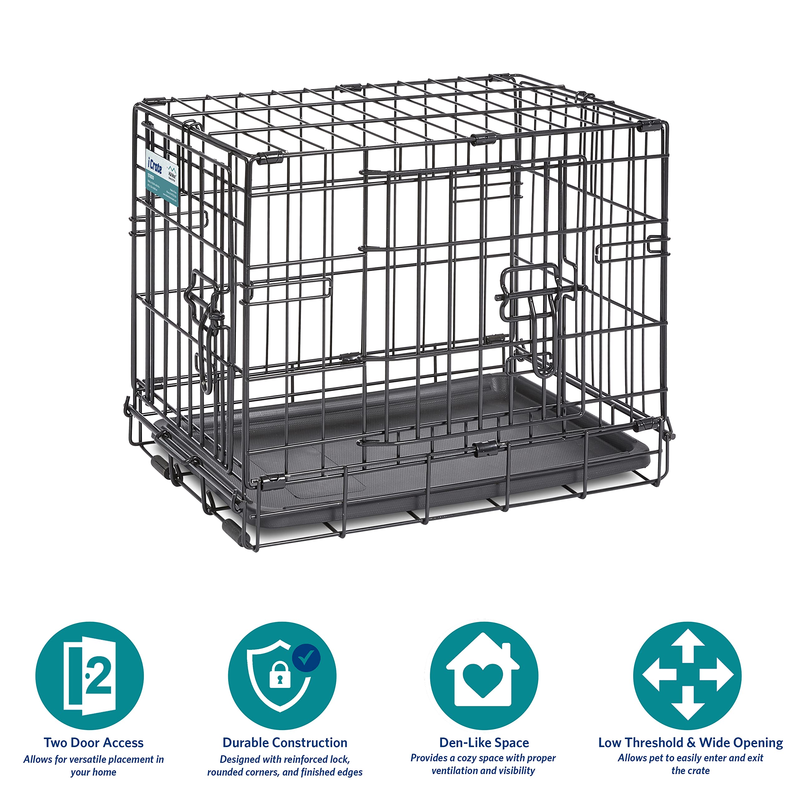MidWest Homes for Pets Newly Enhanced Single & Double Door iCrate Dog Crate, Includes Leak-Proof Pan, Floor Protecting Feet, Div
