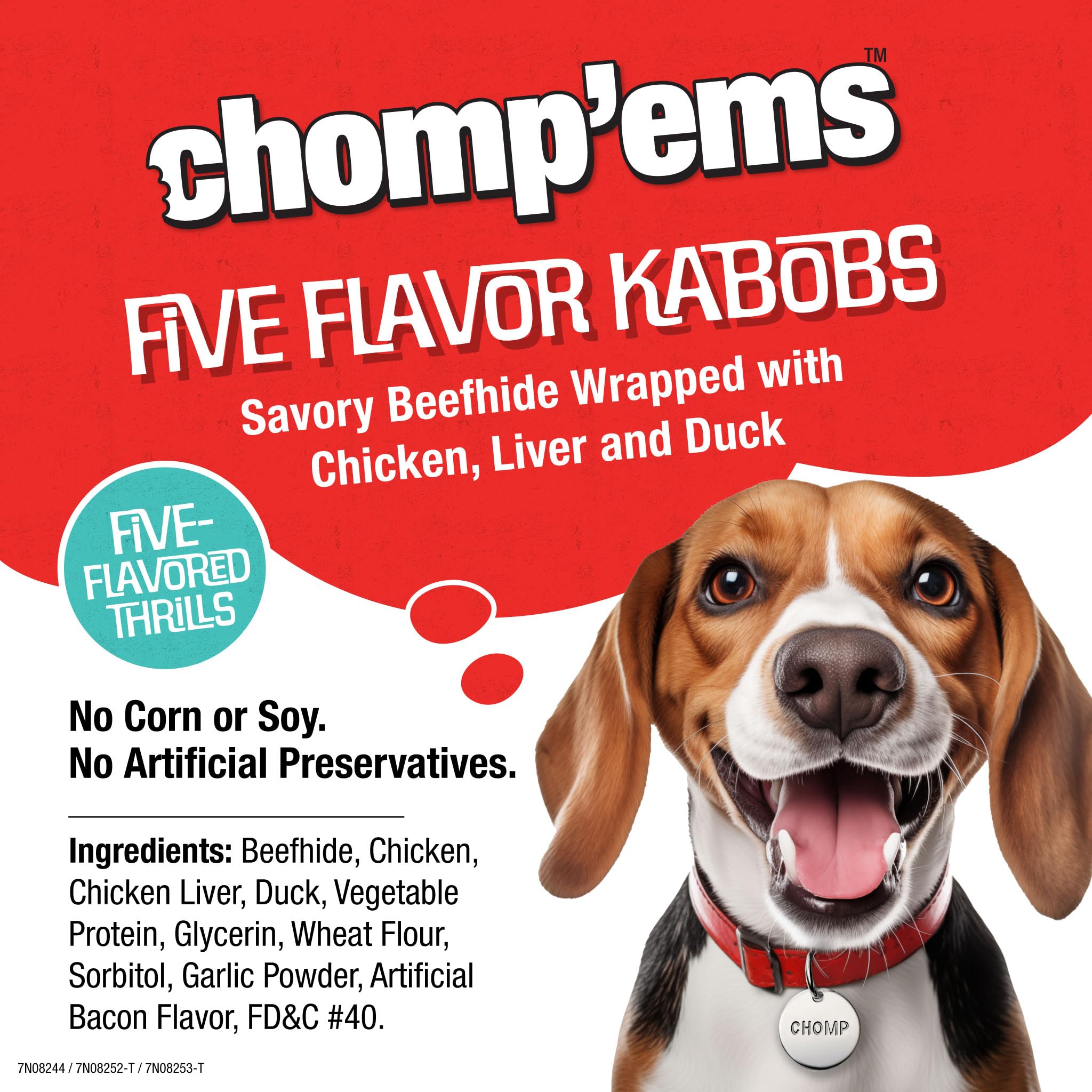 CHOMP EMS Five Flavor Kabobs Dog Treats - Beefhide Chewstick - High Protein Dog Chews, 15 Count