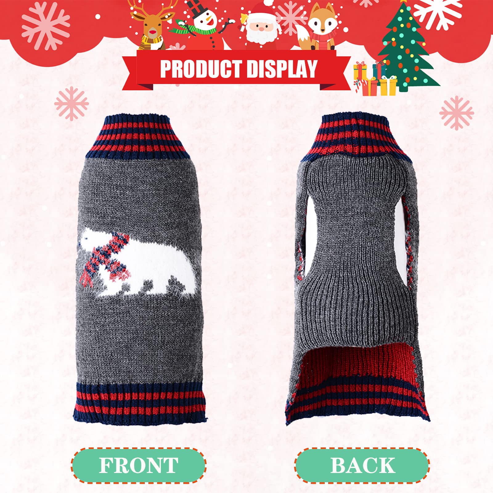 Tengzhi Dog Christmas Sweater Holiday Clothes For Dogs Girl Boy Fall Winter Knitted Soft Warm Puppy Clothing Cute Polar Bear Pet Outfit Ugly Xmas Sweater For Small Medium Large Dogs Cats(S,Grey)