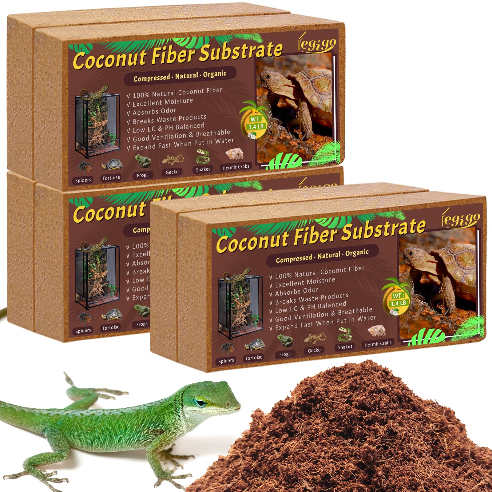 Legigo 6 Pack Compressed Coconut Fiber Substrate - 100% Organic Coconut Fiber Brick Bedding for Reptiles, Natural Coco Husk Subs