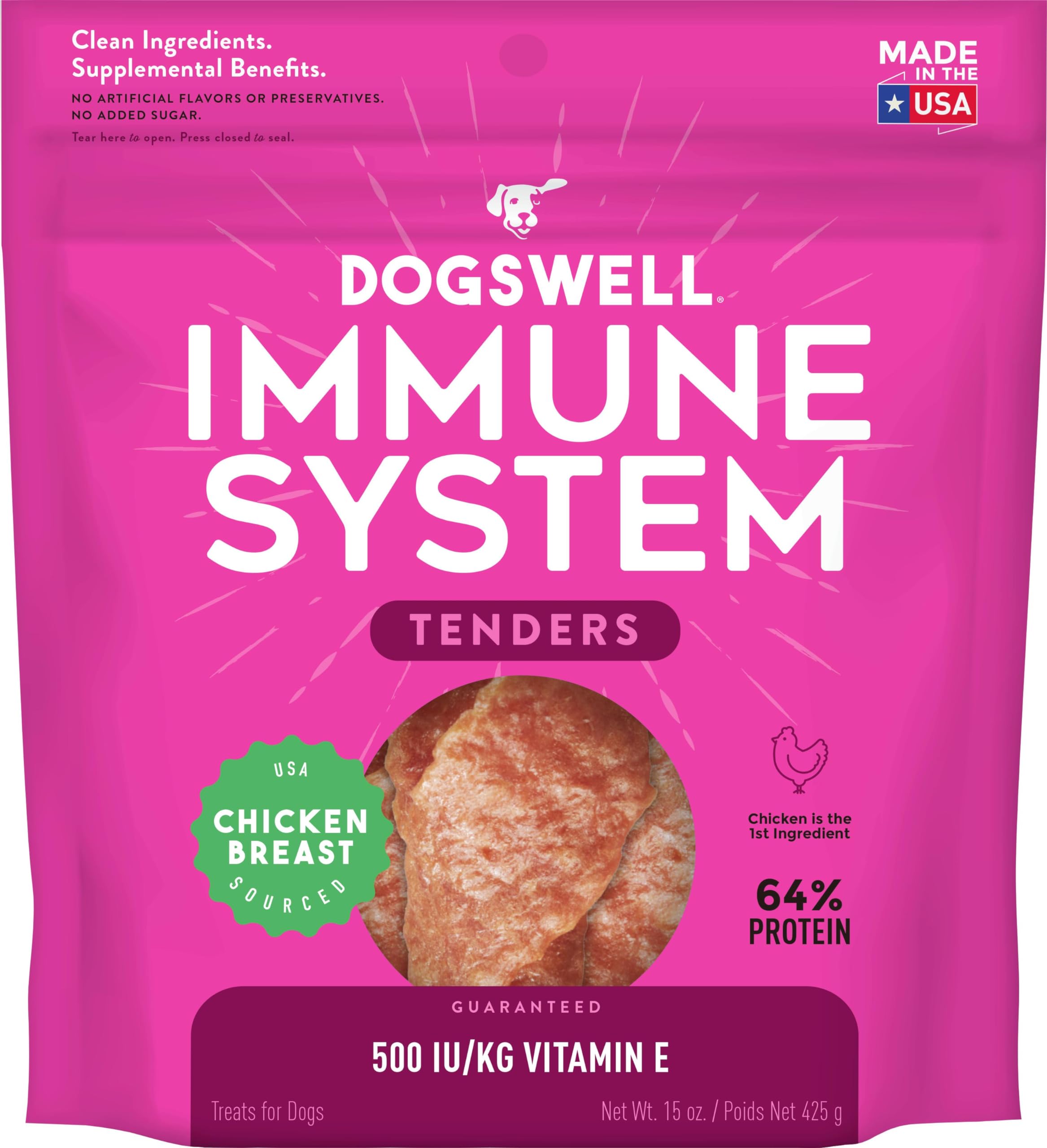 DOGSWELL Immunity & Defense, Flaxseed Oil, Turmeric, Vitamin E & A, Healthy Aging, Chicken Tenders 15 oz