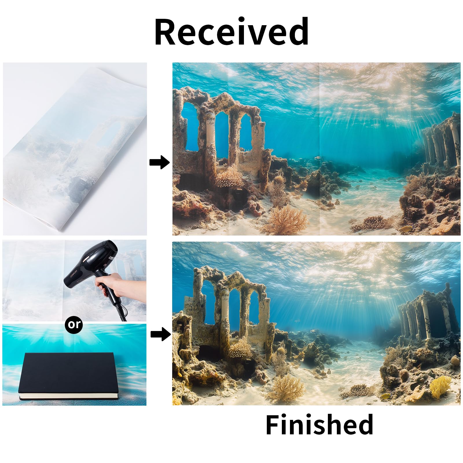 COMSUN 3 Pack Aquarium Background, 36x18 inches Polyester Aquarium Background, Cloth Fish Tank Background, Undersea Ruins Floor