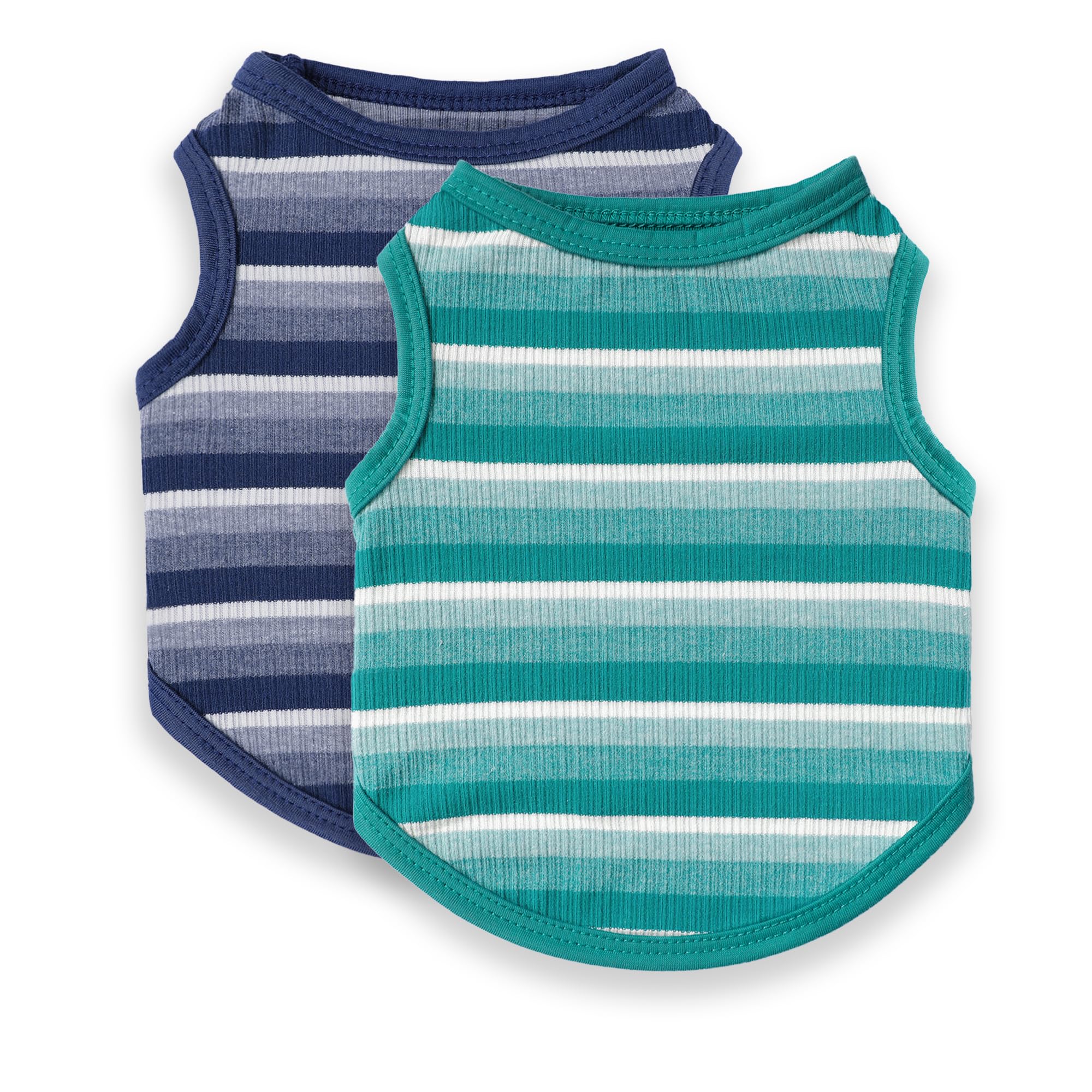 2 Pack Dog Clothes For Small Dogs Striped Dog Shirt Tank Top Pet Soft Sleeveless Puppy Tee Shirts Navy Blure,Dark Green, Xs