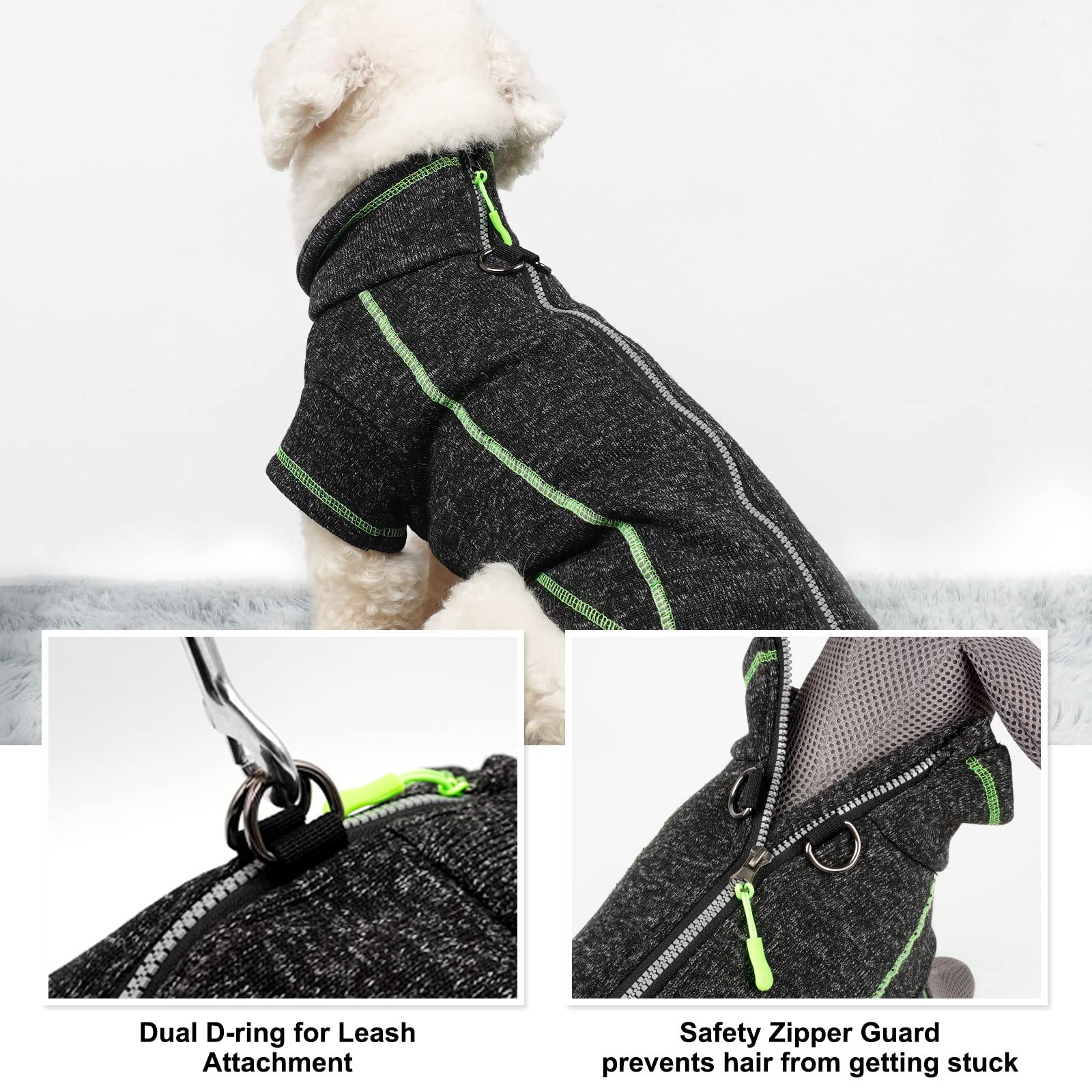 cyeollo Fleece Dog Jacket Reflective Dog Sweater Zipper up Small Doggie Coats with D Ring Jackets Indoor and Outdoor Warm Pet Clothes -Like New