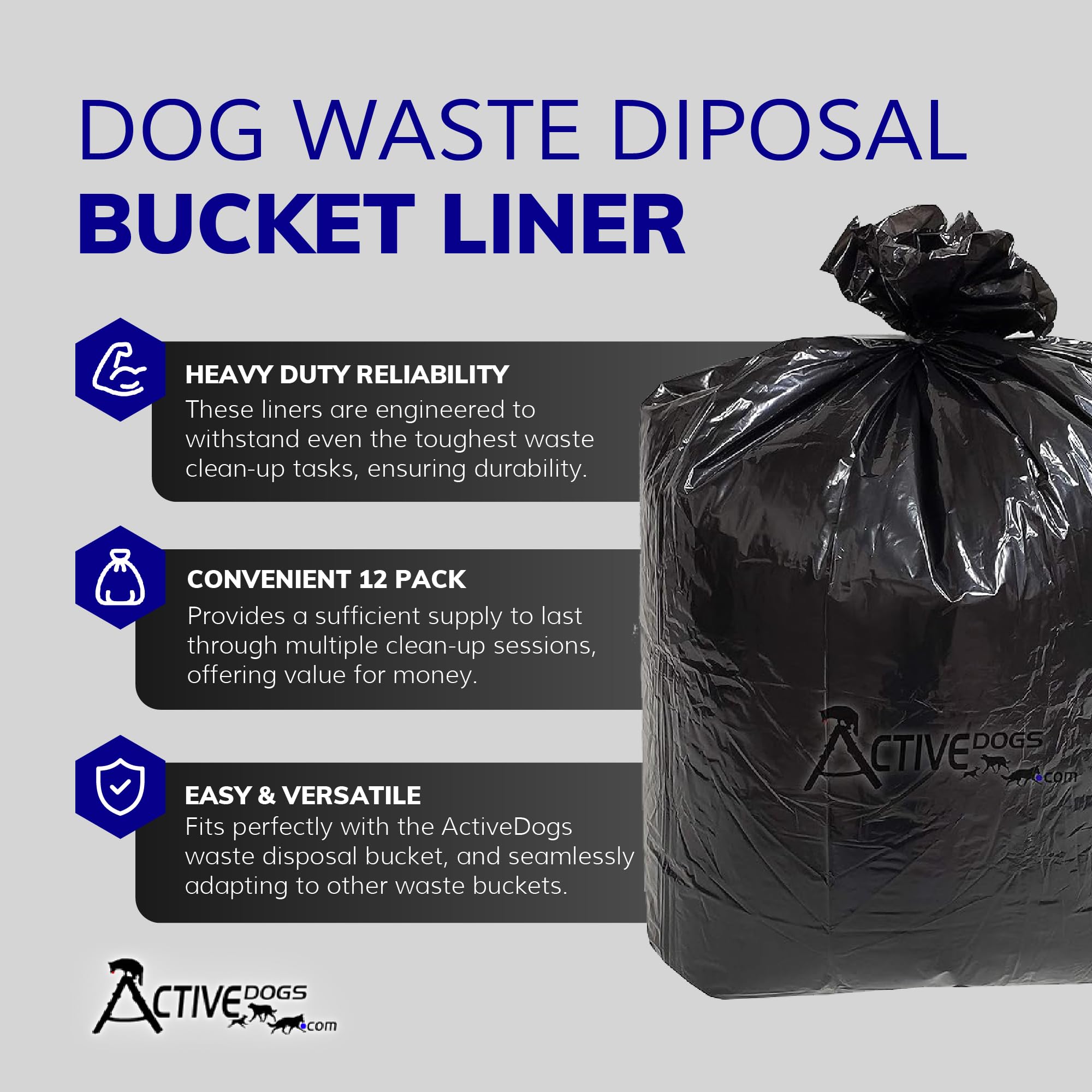 Activedogs Dog Poop Bucket Bags 12Pk - Heavy Duty 5 Gallon Poop Bags For Dogs Waste Removal Trash Can, Bucket Or Pail - Extra Th