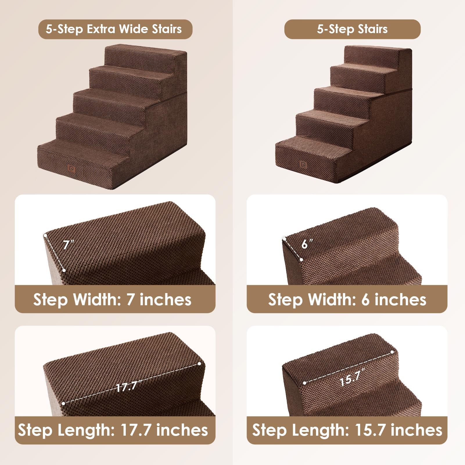 Eheyciga Dog Stairs For High Bed 25   H, 5-Step Extra Wide Dog Steps For Bed, Pet Steps For Small Dogs And Cats, Non-Slip Balanc