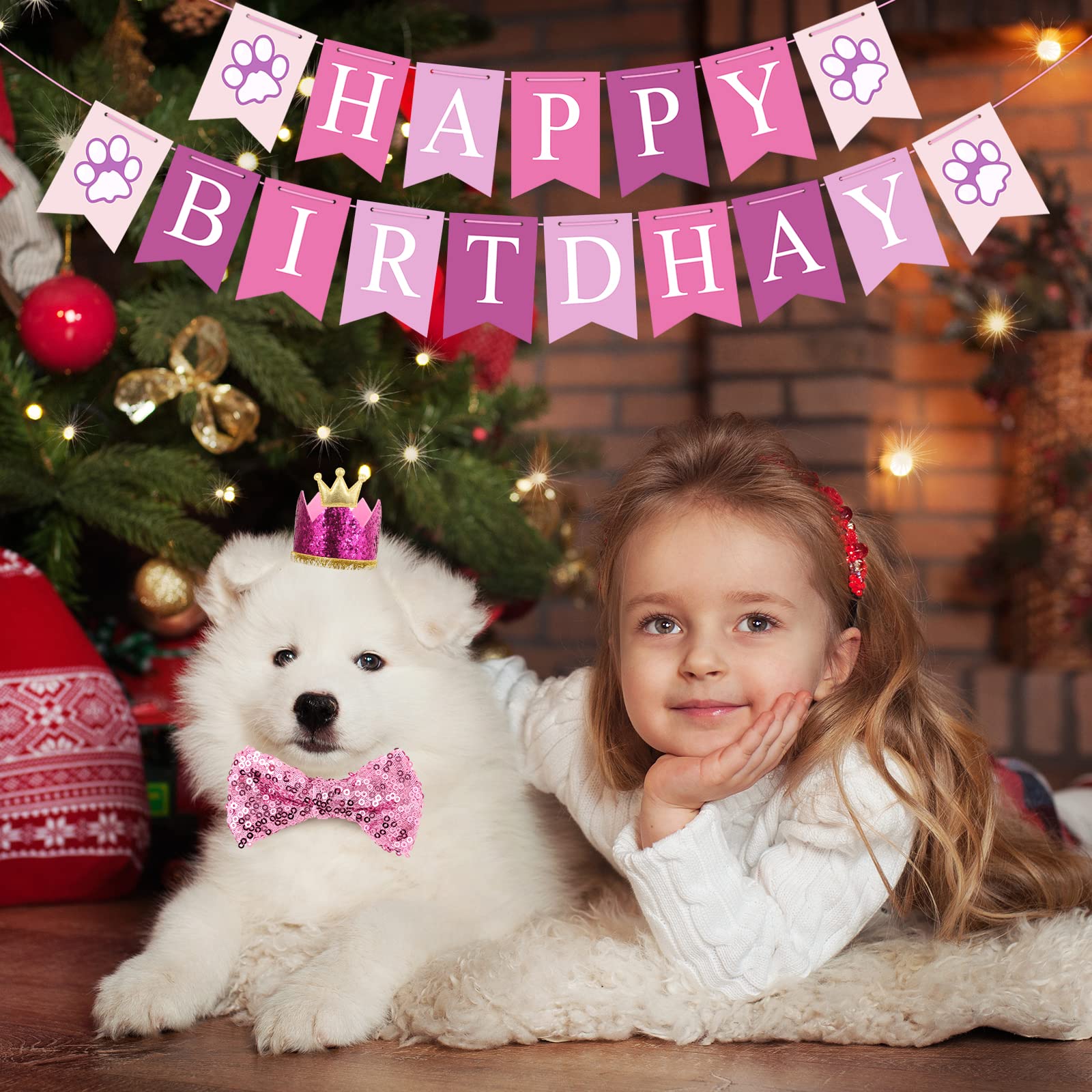 Selemoy Dog Birthday Party Supplies, Dog Birthday Hat Bandana Scarf With Cute Bow Tie, Flag, Balloons For Small Medium Dogs Pets