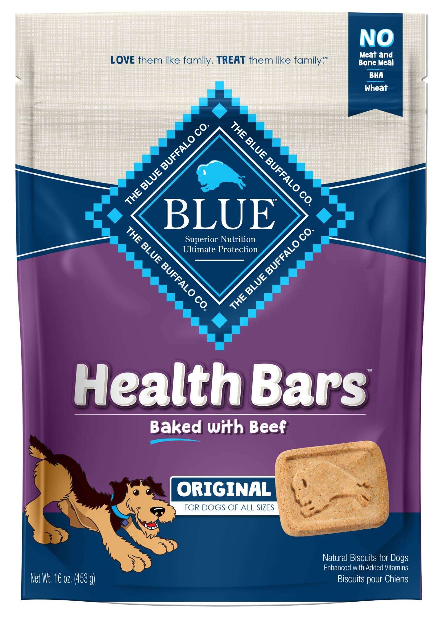 Blue Buffalo Health Bars Crunchy Dog Biscuits, Oven-Baked With Natural Ingredients, Beef, 16-Oz Bag