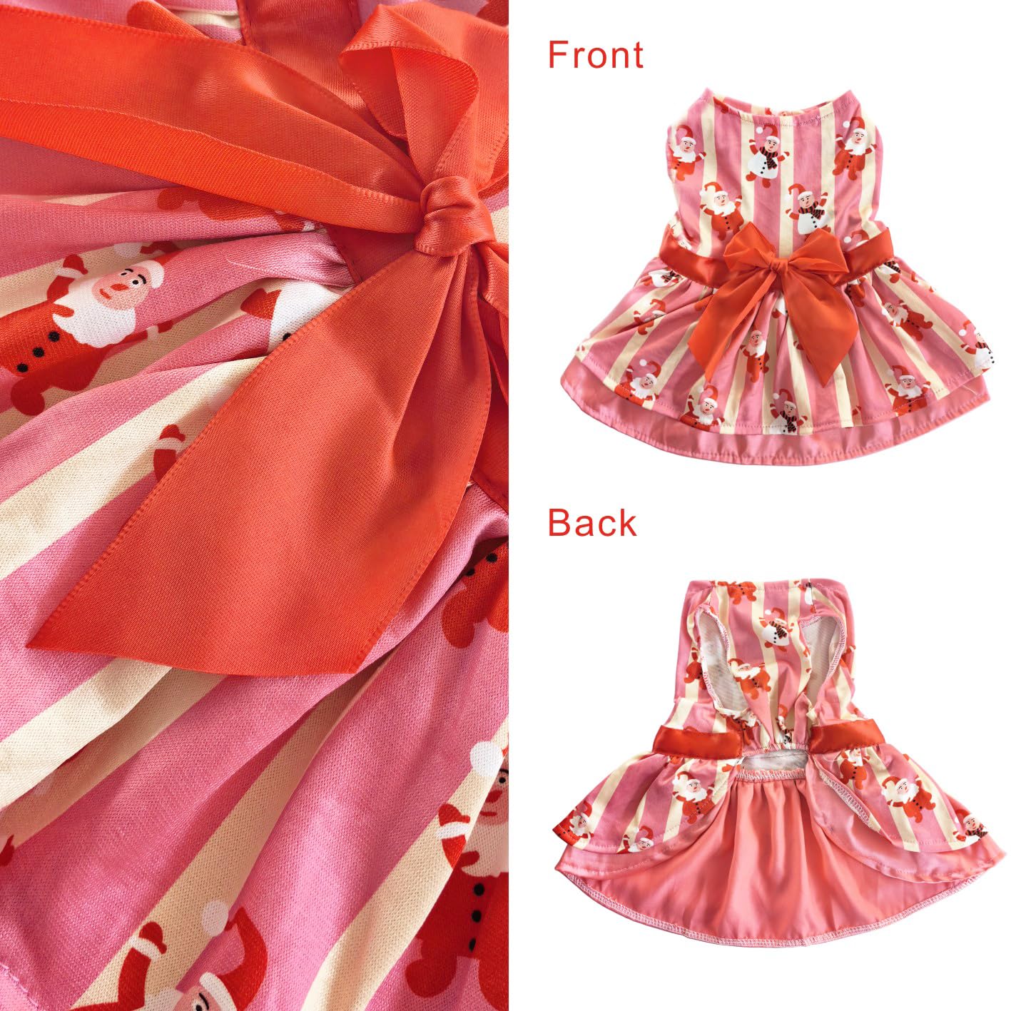 Otunrues Dog Christmas Dress Santa Costume With Bowtie Holiday Party Outfit Lightweight Clothes For Small Medium Dogs Cats S