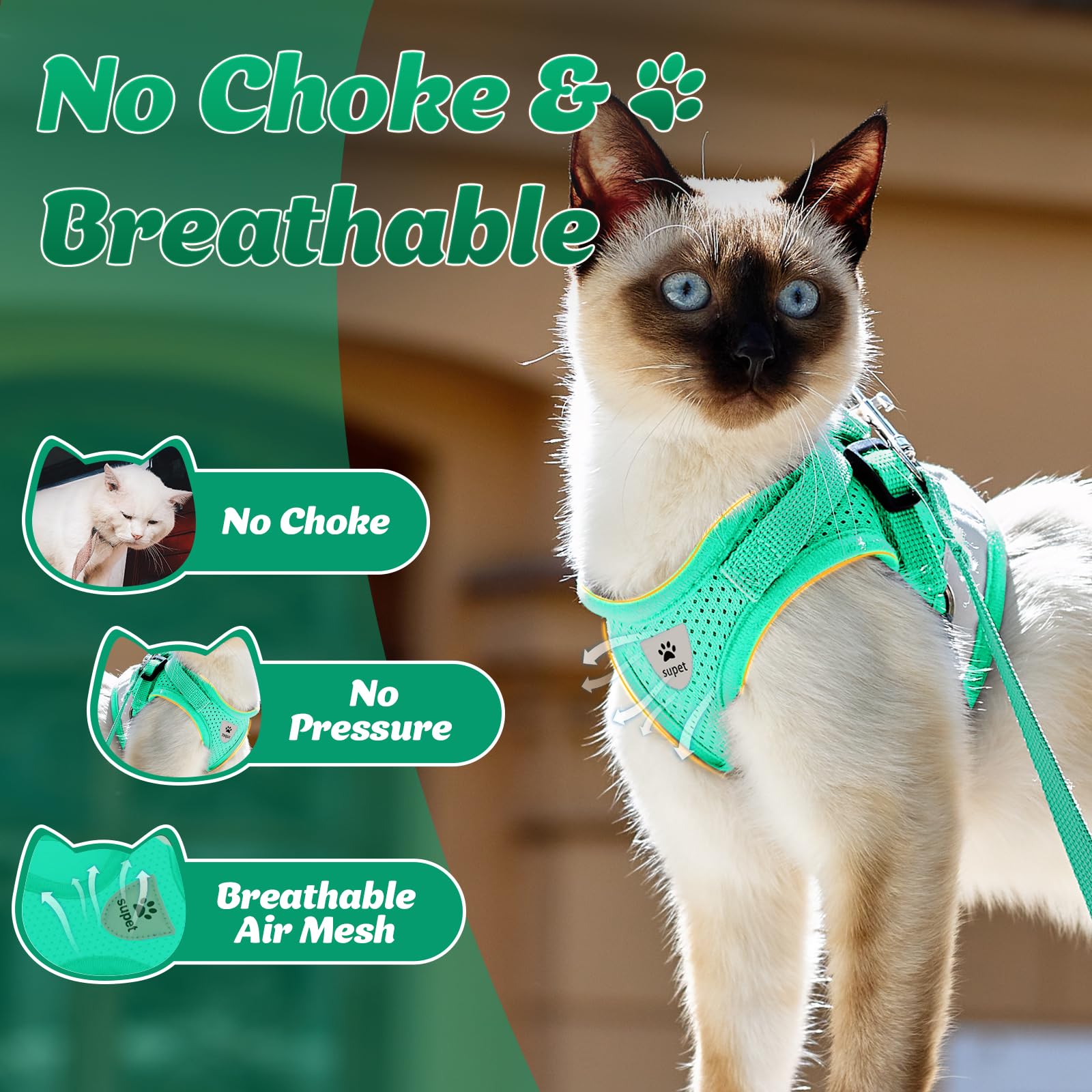 Supet Cat Harness And Leash Set For Walking Cat And Small Dog Harness Soft Mesh Harness Adjustable Cat Vest Harness With Reflective Strap Comfort Fit For Pet Kitten Puppy Rabbit