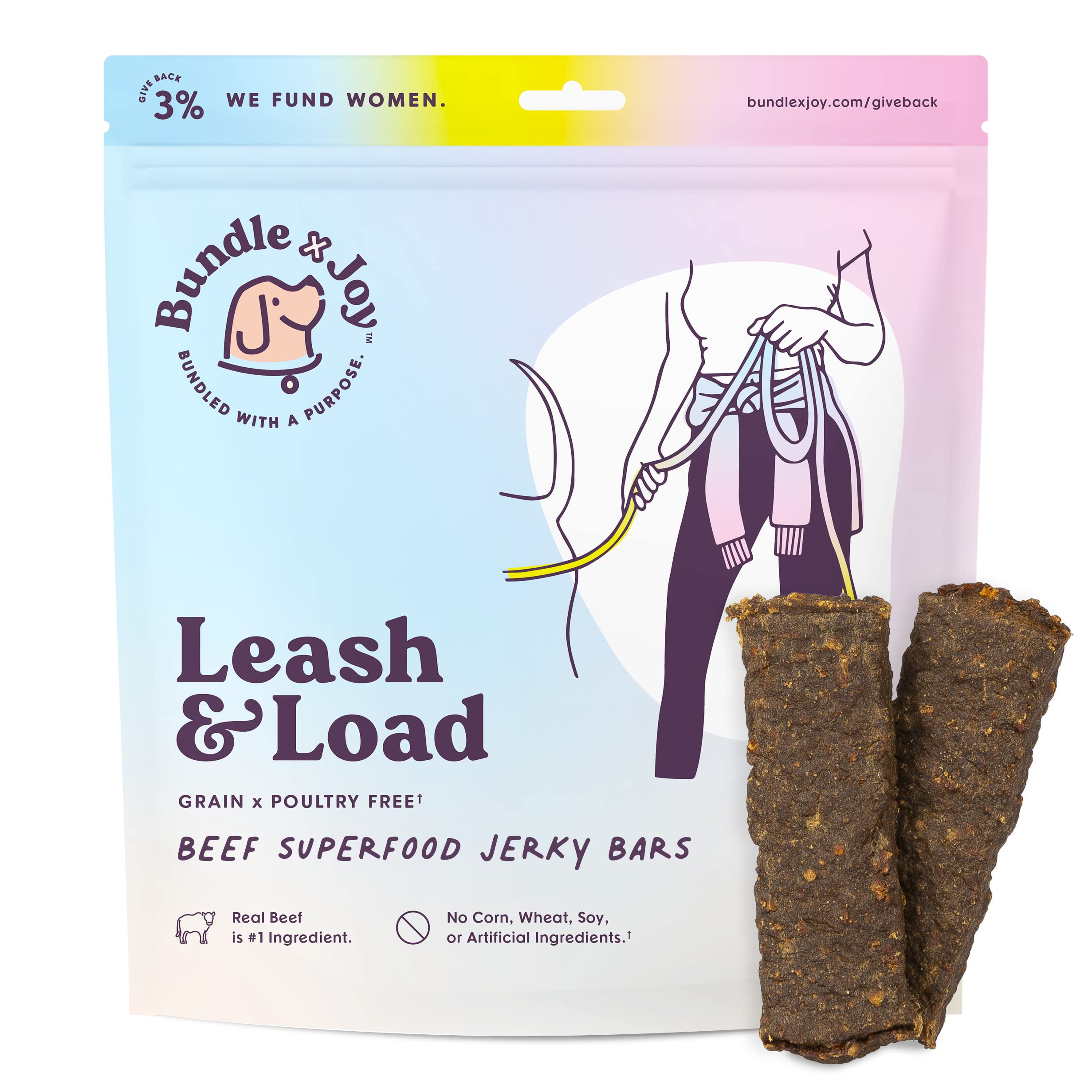 Bundle x Joy Leash & Load Dog Treats Beef Jerky Snack Bars, 16 oz Bag, Puppy Training Treats, Natural Superfood Grain Free Treat