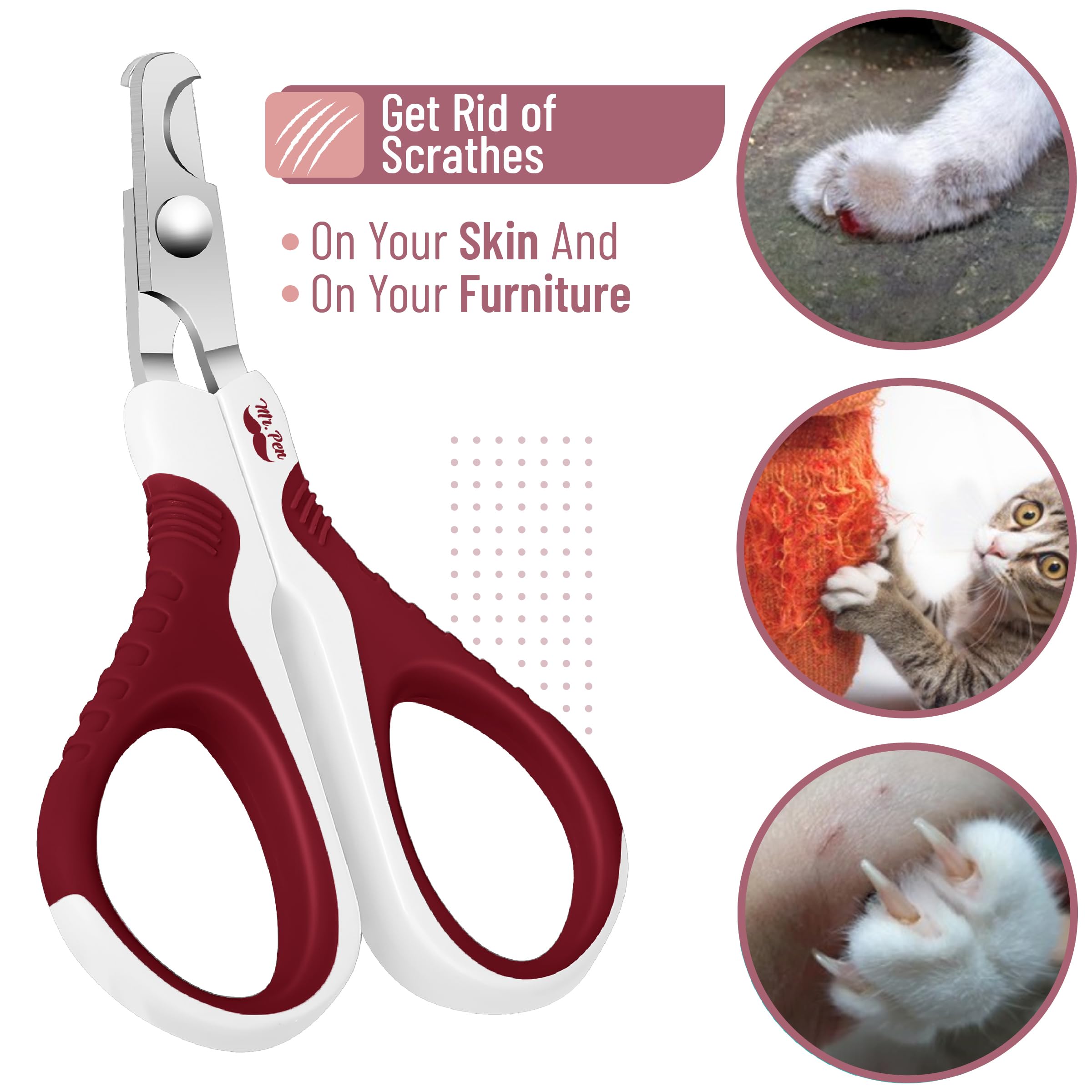 Mr. Pen- Cat Nail Clipper, Wine & White Cat Nail Trimmer, Cat Nail Clippers, Cat Claw Clippers, Cat Clippers For Nails, Pet Nail Clippers, Kitten Nail Clipper, Small Dog Nail Clipper Cat Claw Trimmer