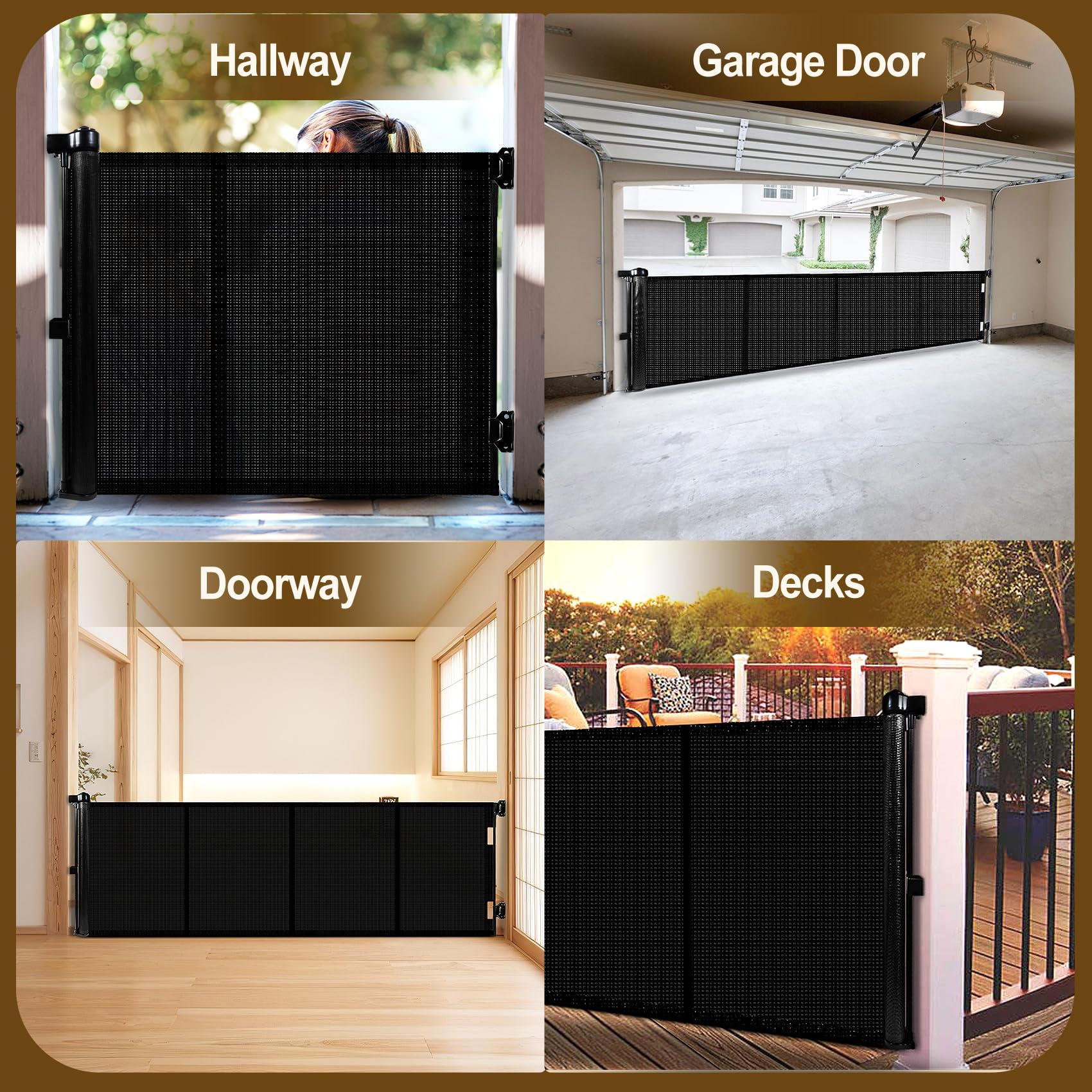 Miumoon Upgrade 71' Retractable Baby Gates With Reinforced Strip Design To Prevent Crawling Through, 48' Tall Retractable Gate For Baby And Pet, 6 Ft Baby Gates For Stairs, Doorways, Hallways(Black)