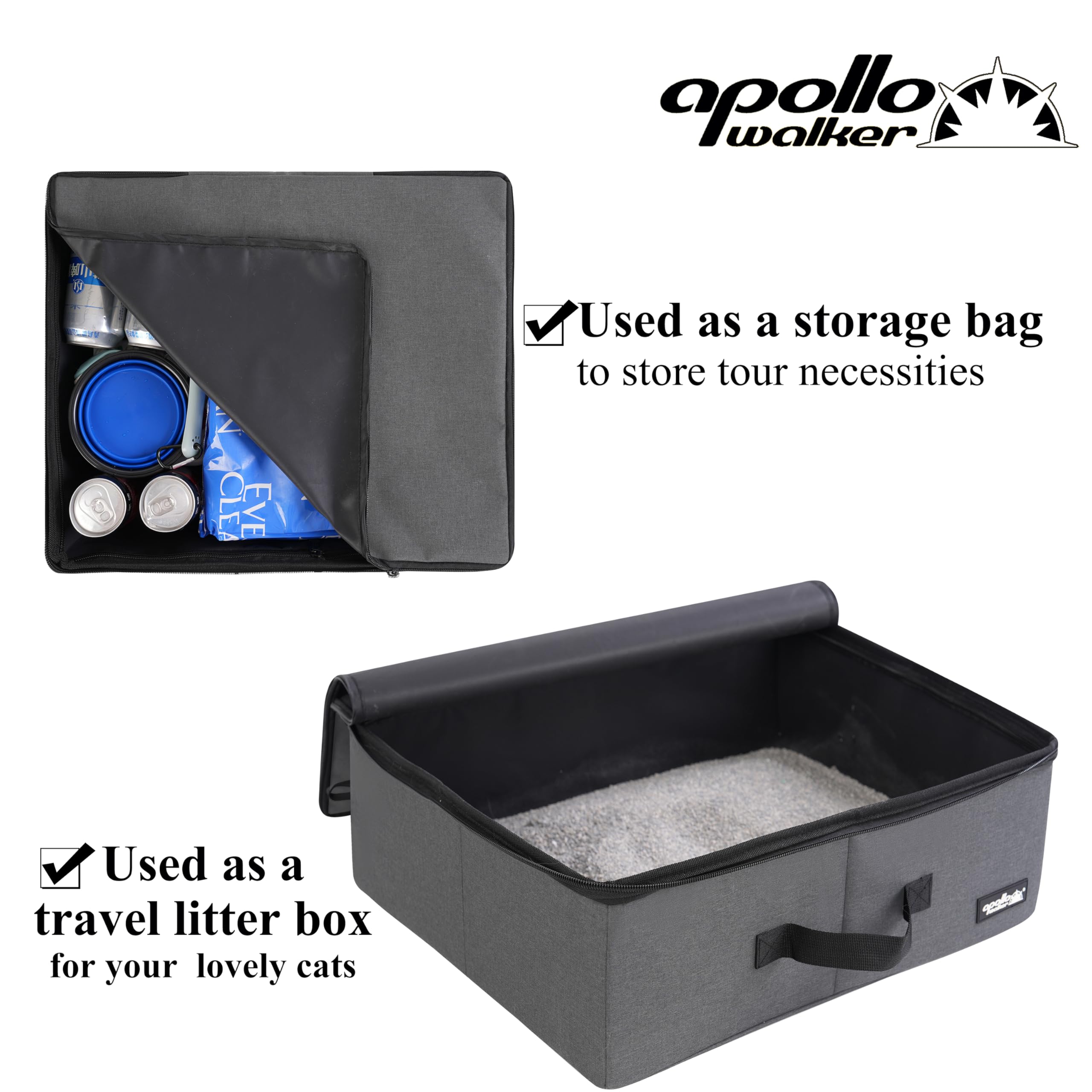 Apollo Walker Portable Cat Travel Litter Box With Zipped Waterproof Bag,Collapsible Litter Carrier For Cat With Zipped Lid And H