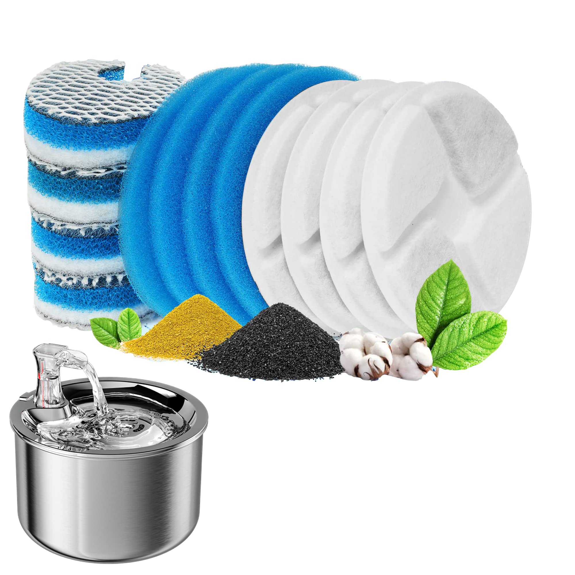 Homtyler Stainless Steel Cat Water Fountain Filters 4 Pack Cat Fountain Filter Replacement, 3 Triple Filtration System, Activated Carbon Filters For 67Oz/2L Automatic Pet Fountain Filter