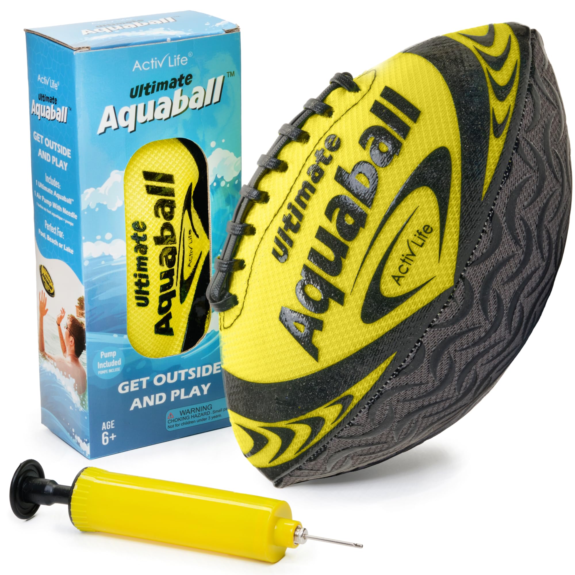 Activ Life Water Football For Pool, Beach, Outdoor, 9.5-Inch Waterproof Pool Toys For Kids, Heavy-Duty Water Ball, Double Lacing