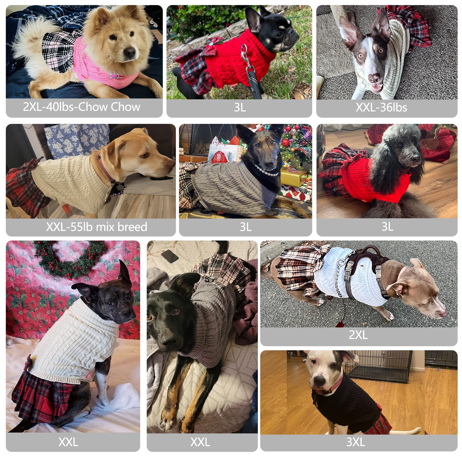 KYEESE Dog Sweater Large Dogs Sweater with Bowtie Checkered Soft Clothes Large Size Dogs Turtleneck Warm Pet Sweater Pet Sweater