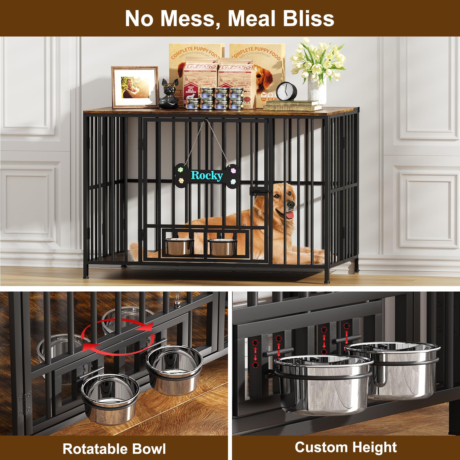 Easycom 43 Dog Crate Furniture Foldable, No Assembly Decorative Dog Kennel Indoor, XL Dog Crates for Large Dogs (60-80 lbs), Woo