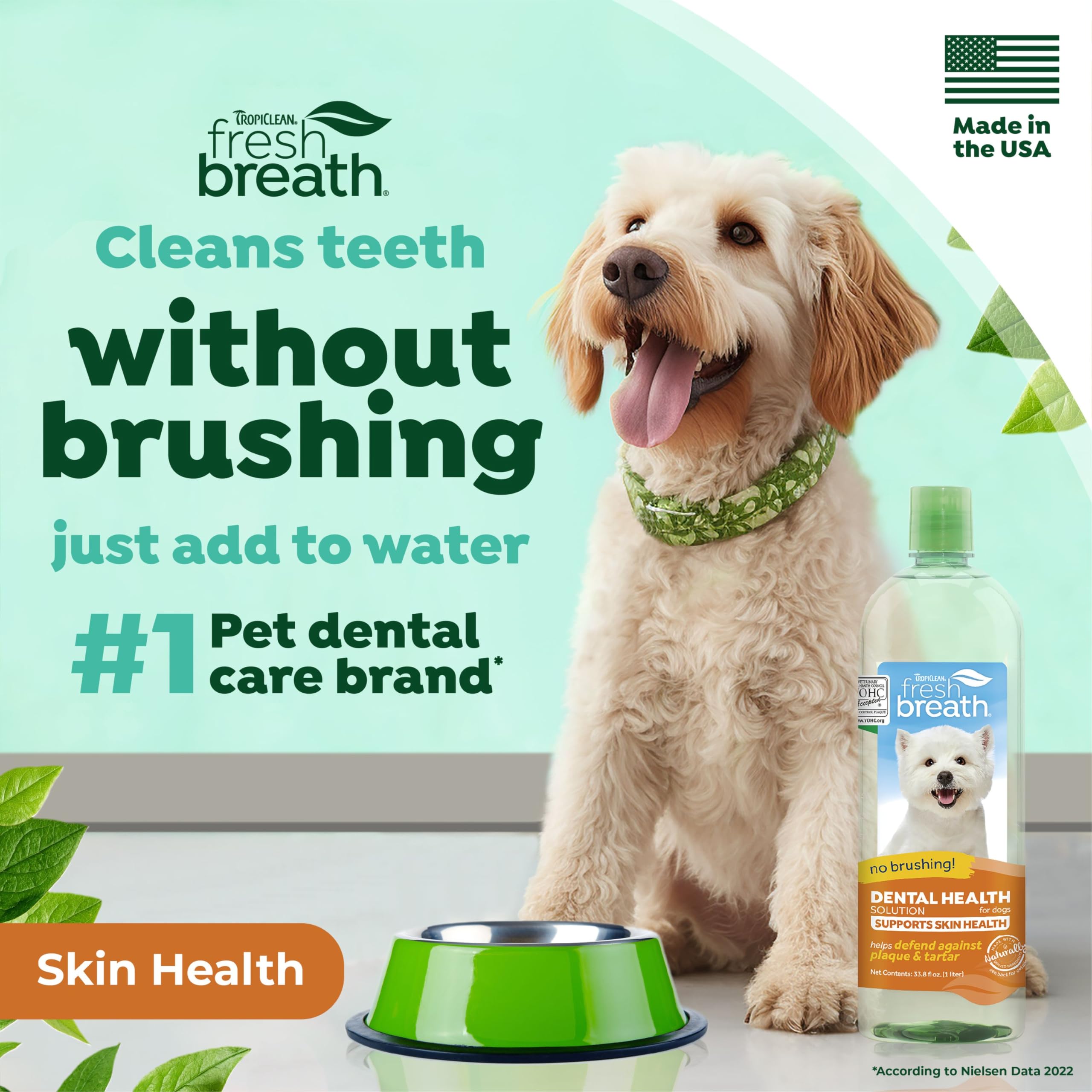 TropiClean Fresh Breath with Omega 3 & 6 for Skin Health Water Additive for Dogs | Breath Freshener and Teeth Cleaning Solution