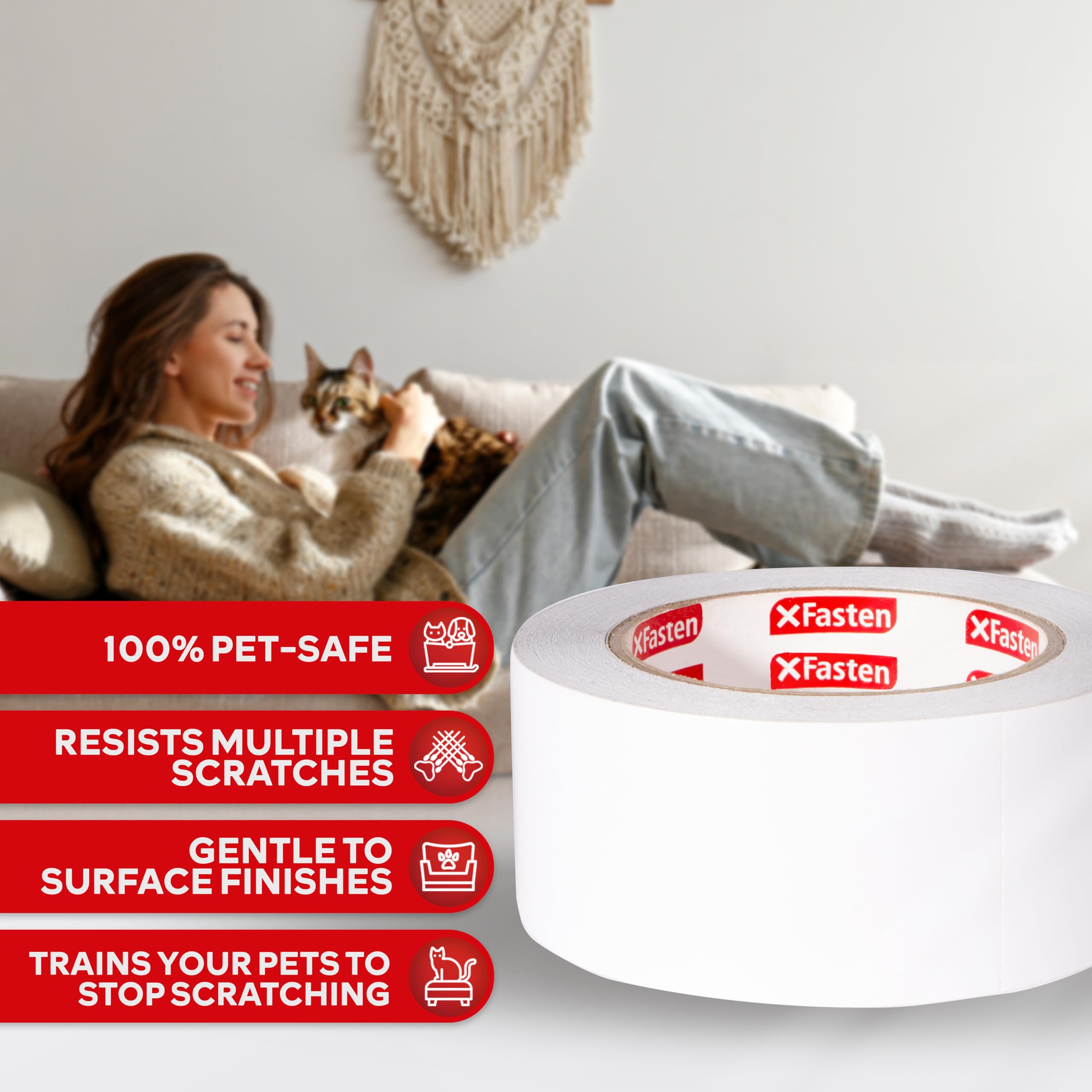 XFasten Anti-Scratch Cat Training Tape, Crystal Clear, 2 x 30 Yards - Furniture Protector for Cats, Stop Scratching Guard