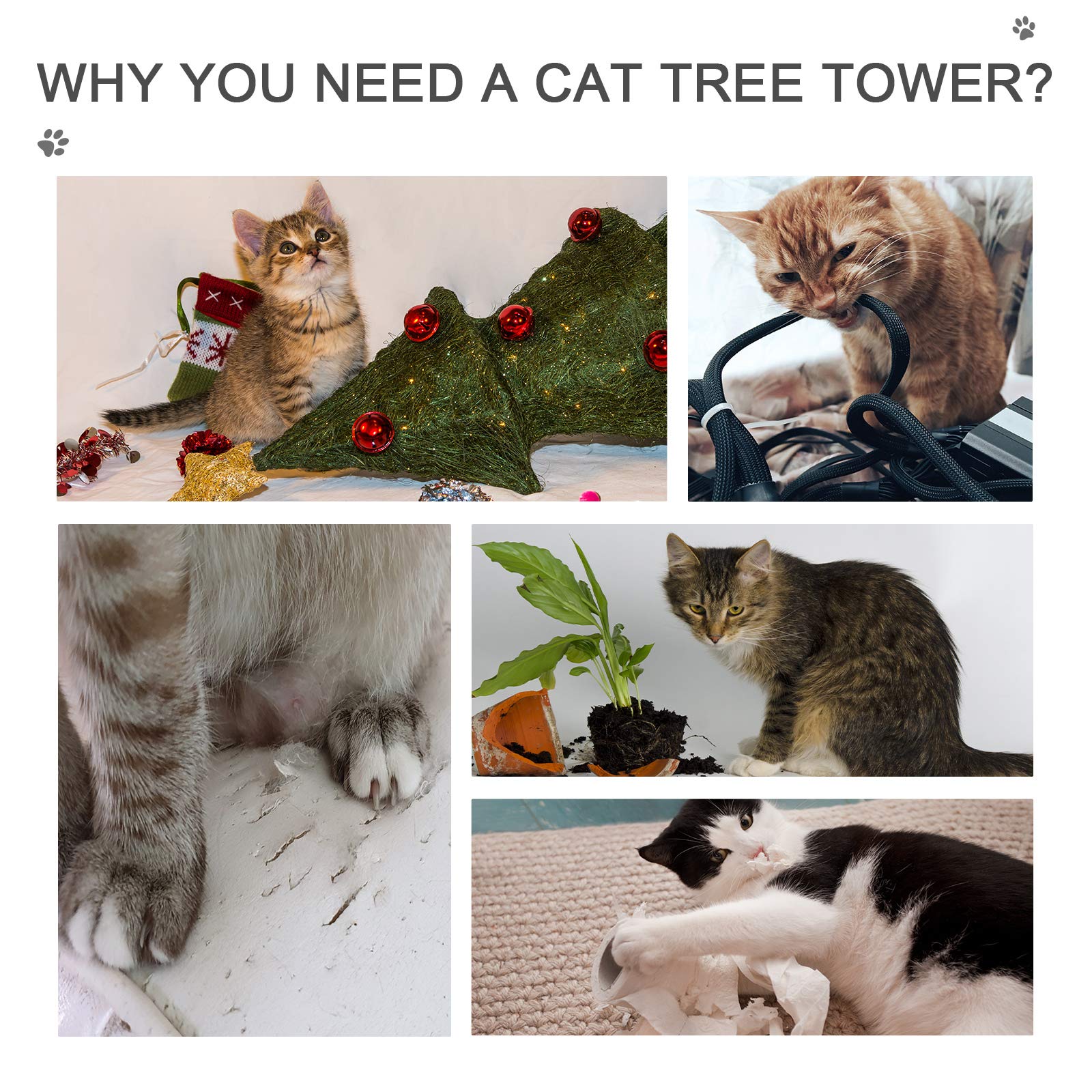 Pawhut 8.5' Adjustable Height Floor-To-Ceiling Vertical Cat Tree, Gray And White