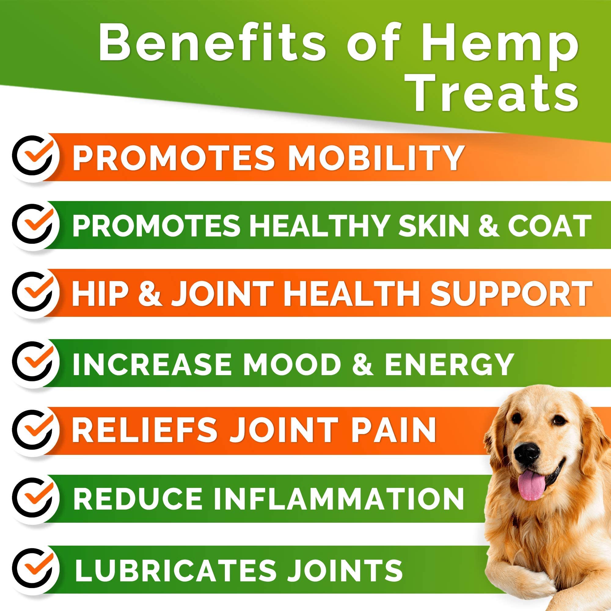 GOODGROWLIES Hemp Hip & Joint Supplement for Dogs - Made in USA - Glucosamine - MSM - Turmeric - Hemp Seed Oil Infused Treats -