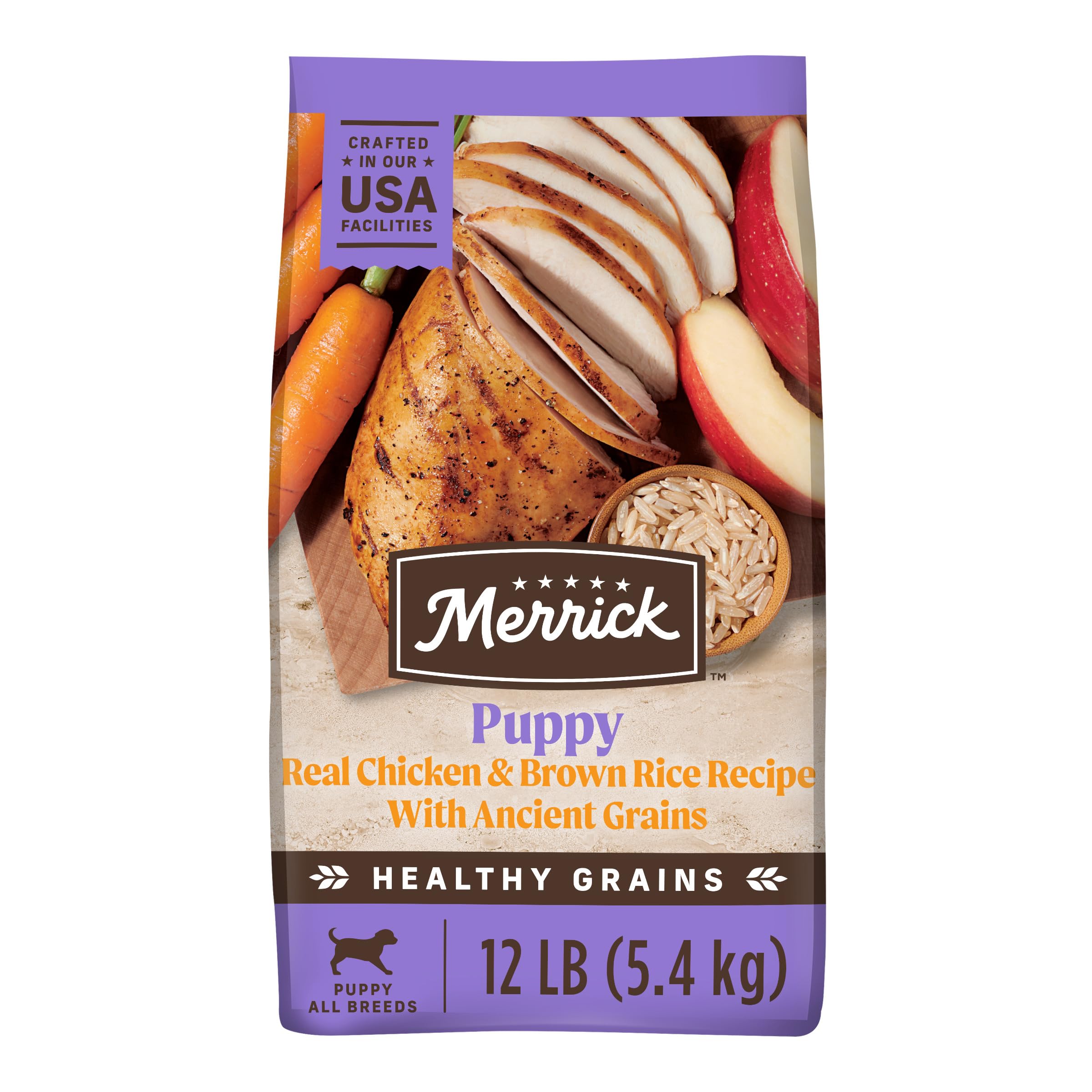 Merrick Healthy Grains Premium Dry Dog Food, Wholesome And Natural Kibble For Healthy Digestion, Puppy Recipe - 12.0 lb. Bag